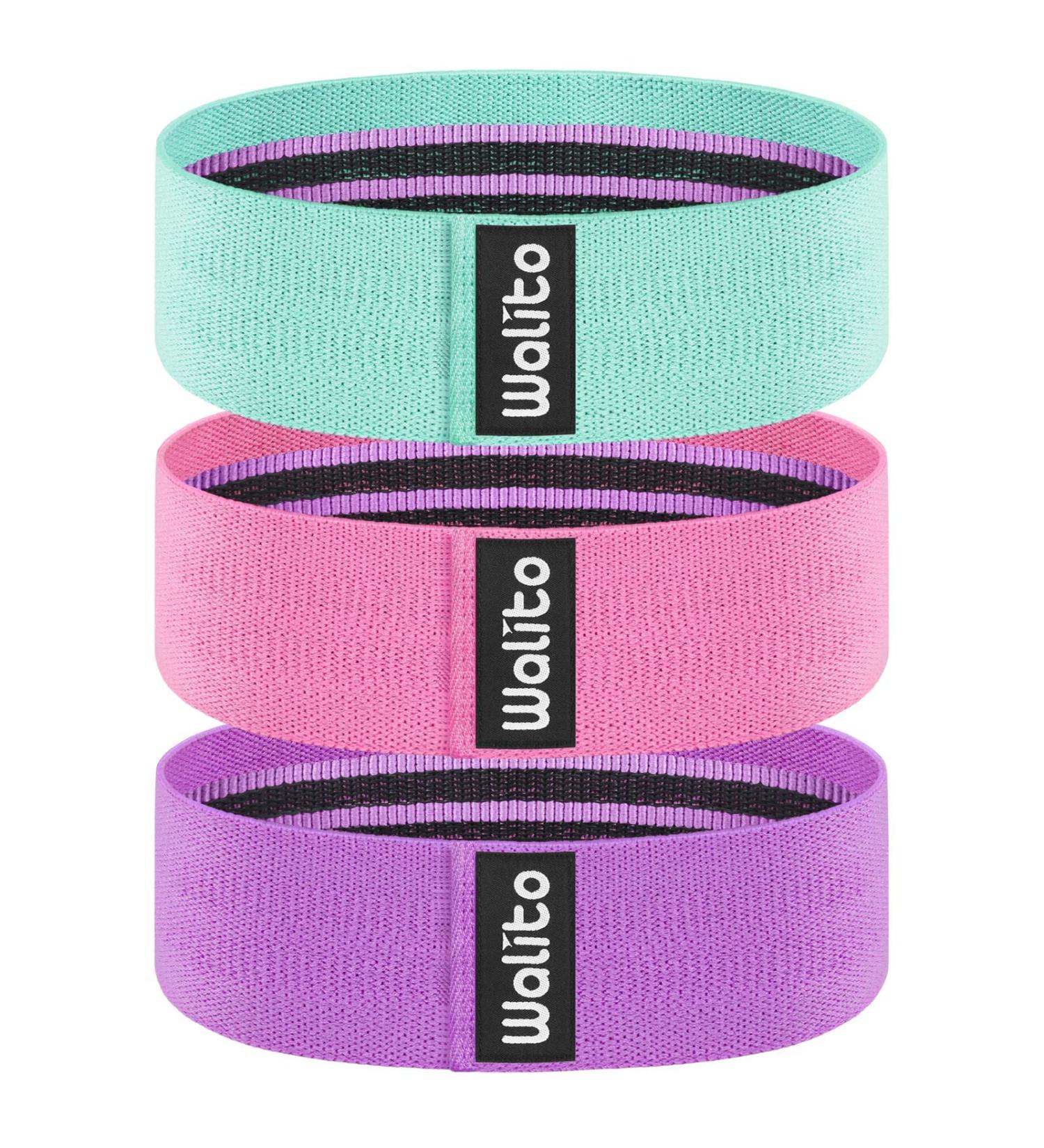 WALITO Fabric Resistance Bands for Legs Butt Set of 3 Exercise Loop Bands for Yoga Pilates Home Workout Strength Bands for Booty in Green Pink Purple
