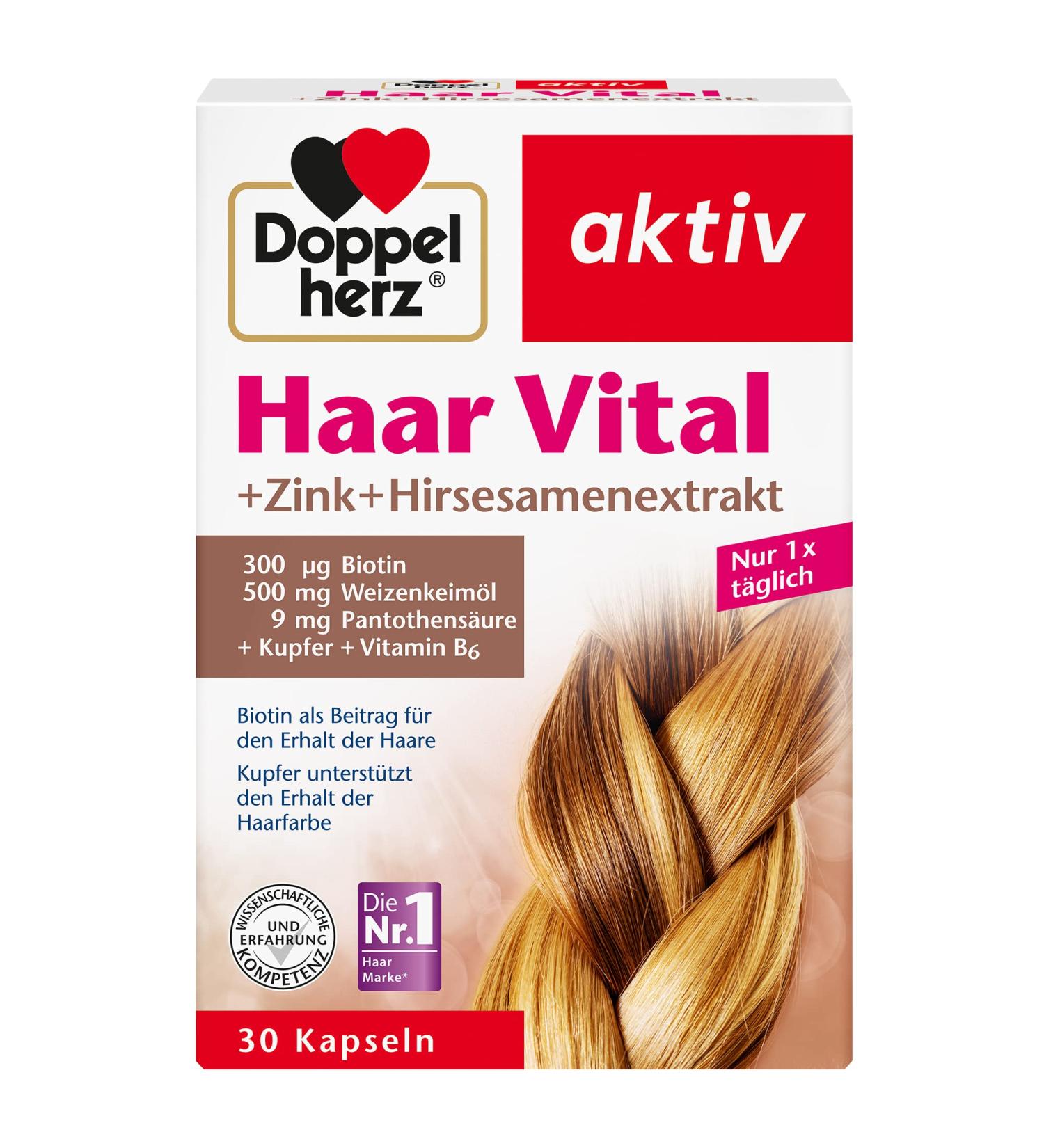 Buy Double Heart Hair Vital + Zinc + Sesame Extract with Biotin for Hair Health - 30 Capsules - International Shipping Available - Buy Online on GoSupps.com