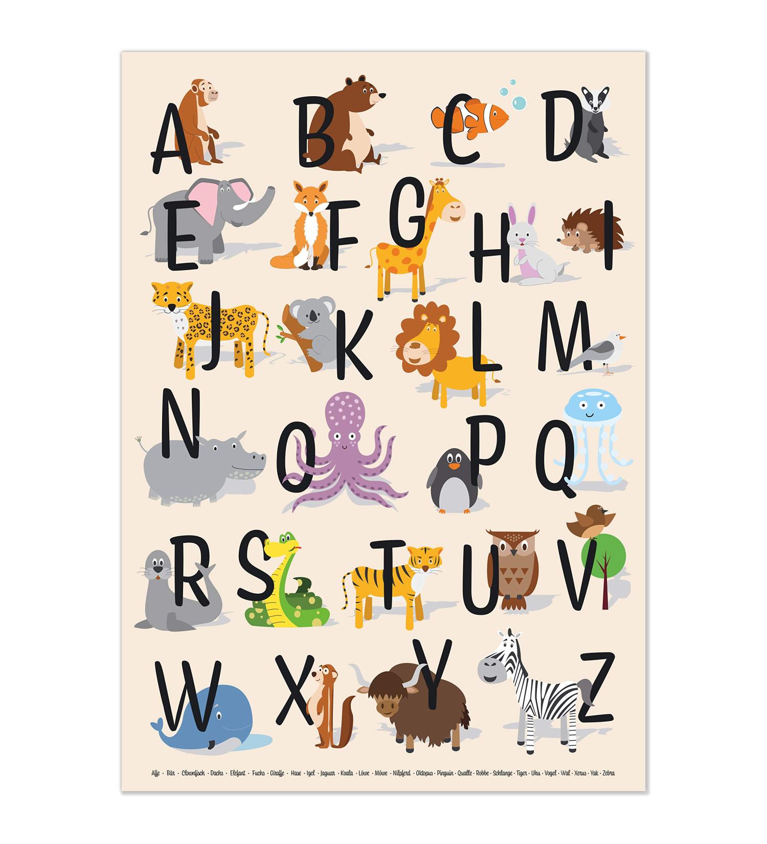Kizii ABC Poster A2 - Alphabet Learning Posters for Kids | German Letters & Animal Art for Kindergarten Preschool Primary School - Buy Online on GoSupps.com