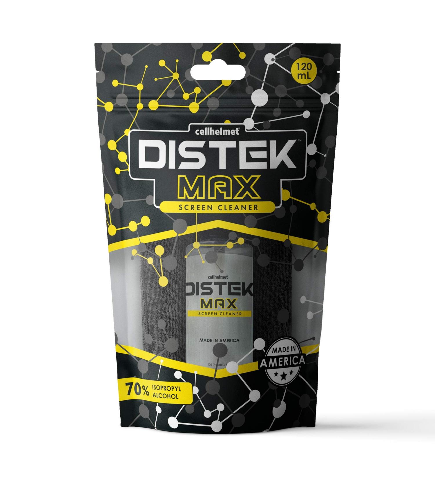 cellhelmet DISTEK Max Screen & Phone Cleaner - 70% Isopropyl Alcohol Disinfectant for All Glass Displays - 120mL / 4oz + Microfiber Cloth - Made in USA - Buy Online on GoSupps.com