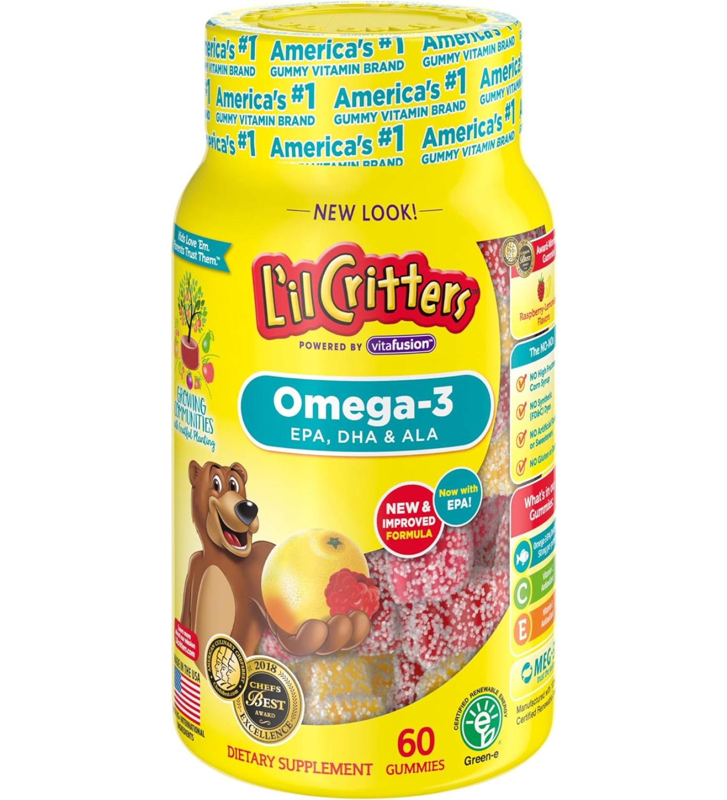 Lil Critters Omega-3 Gummies - Raspberry-Lemonade, 60 Count for Kids' Health - Buy Online on GoSupps.com