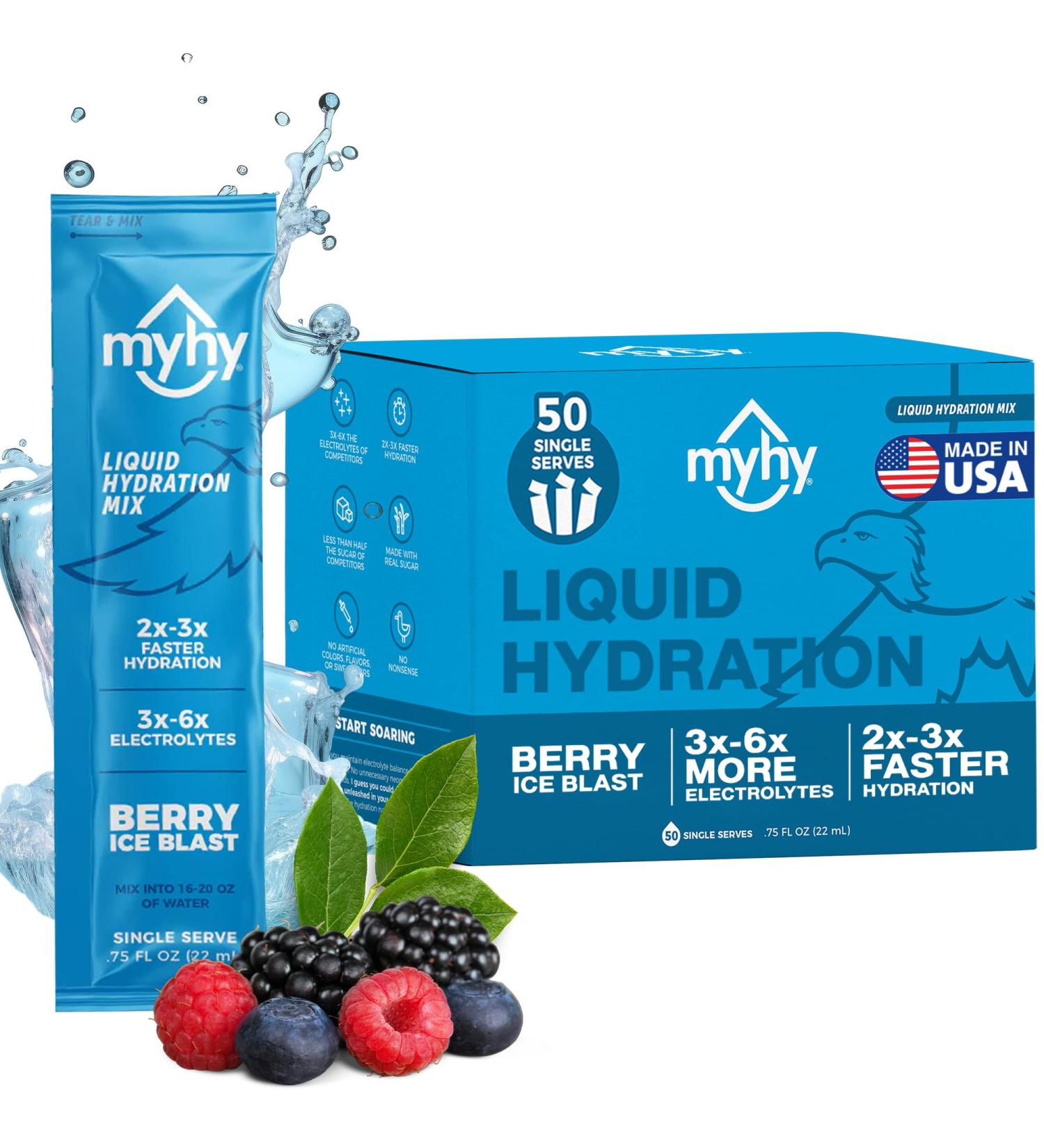MyHy Liquid Hydration Packets Electrolyte Drink Mix for Adults & Kids Hydration Support Dehydration Relief for Travel Pregnancy Fitness Bachelor & Bachelorette Party Berry 50 Count Berry 50 Count - Buy Online on GoSupps.com