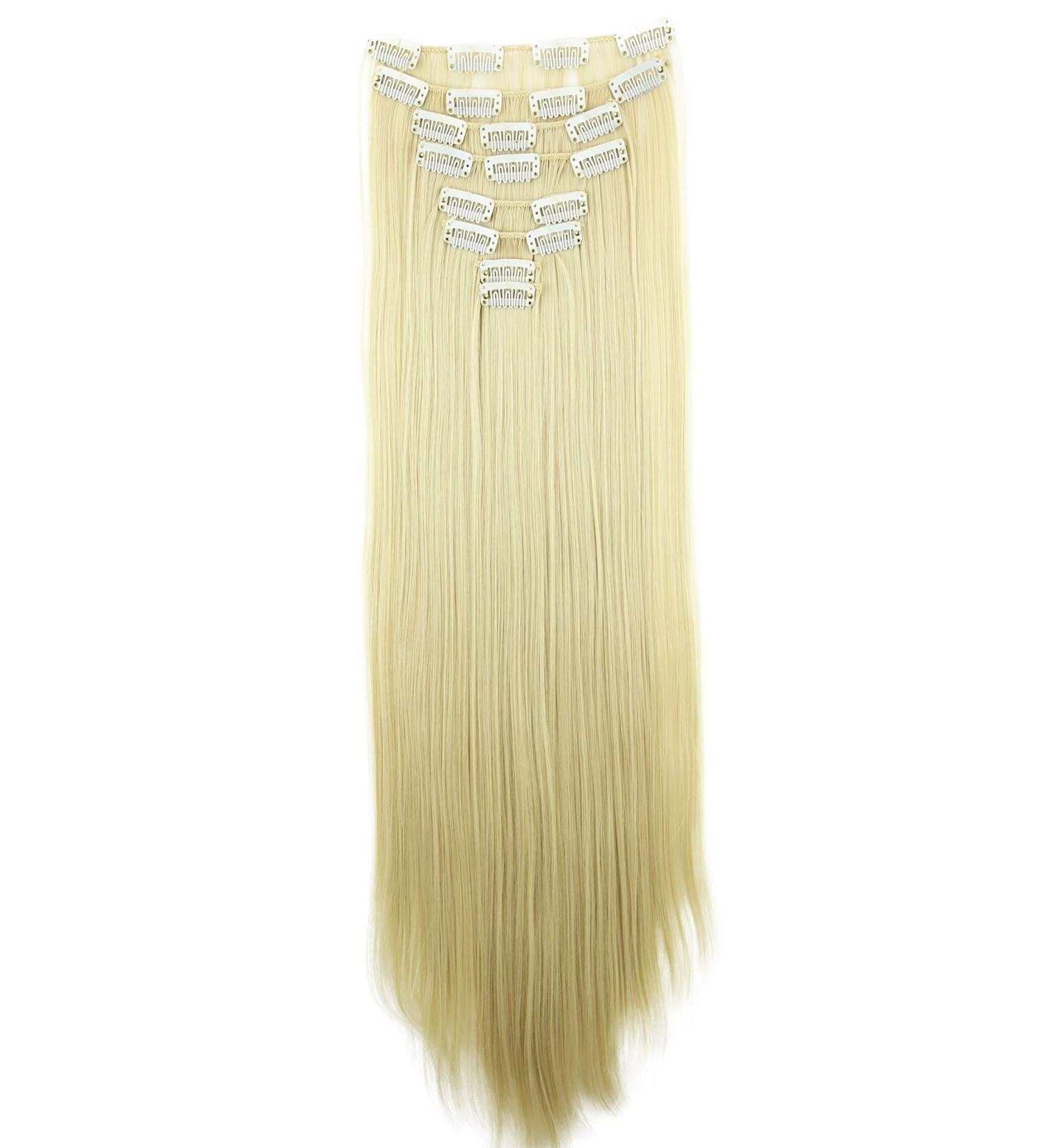 CAISHA by PRETTYSHOP XXL 24 Platinum Blond Clip In Hair Extensions - 8 Pieces Set | Straight Hair Extension Hairpiece - CES27 #T1025 - Buy Online on GoSupps.com