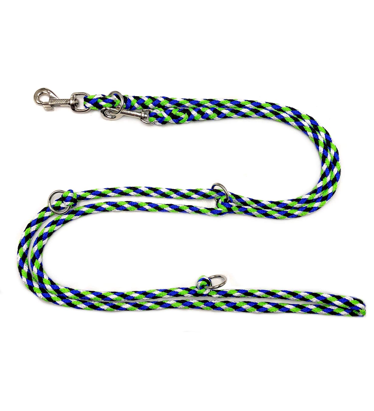 Dogeline Double leash Practice line for medium dogs up to 45 kg over 39 colors very stable (3.50 m seattle) 3.50 m black and blue-green-white