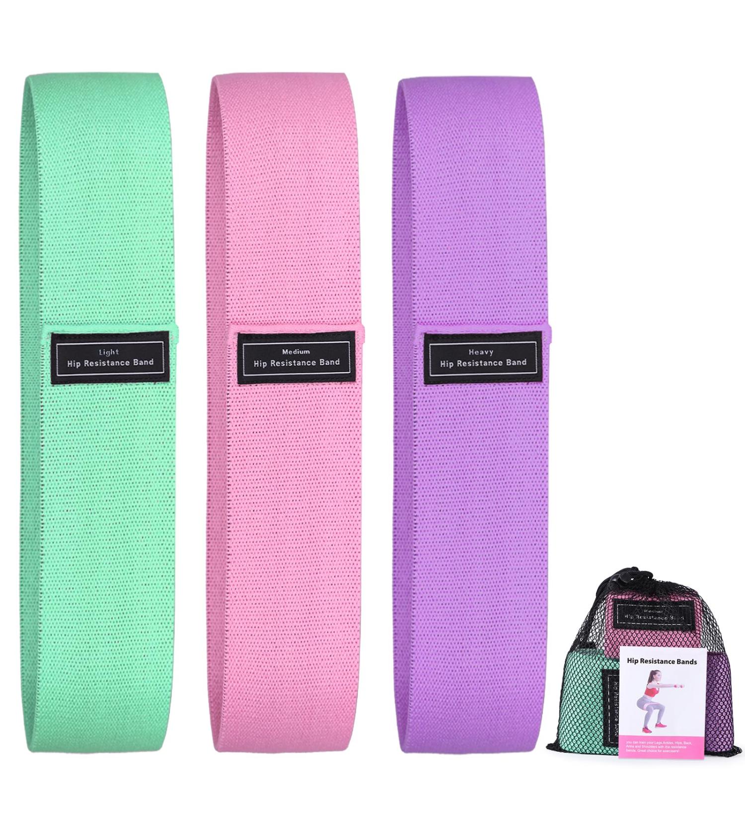 TIENO 3 Sets Resistance Bands 3 Resistance Grades Hip Exercise Bands for HIPS and Glutes Fabric Non Slip Workout Booty Bands for Women and Men Best Choice for Home Fitness Yoga Pilates Pink Purple and Grey - Buy Online on GoSupps.com