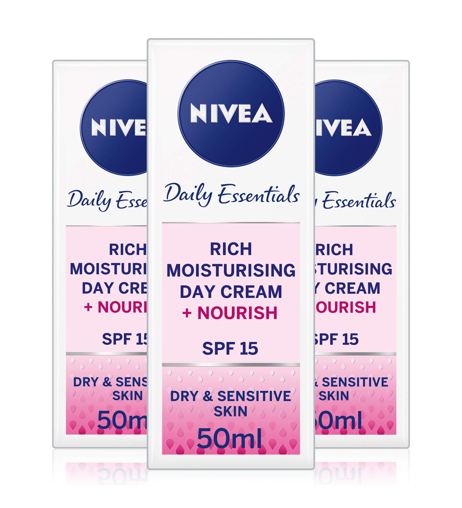 NIVEA Daily Essentials Rich Moisturising Day Cream SPF 15 - Hydrating 50ml for All Skin Types - International Shipping Available - Buy Online on GoSupps.com
