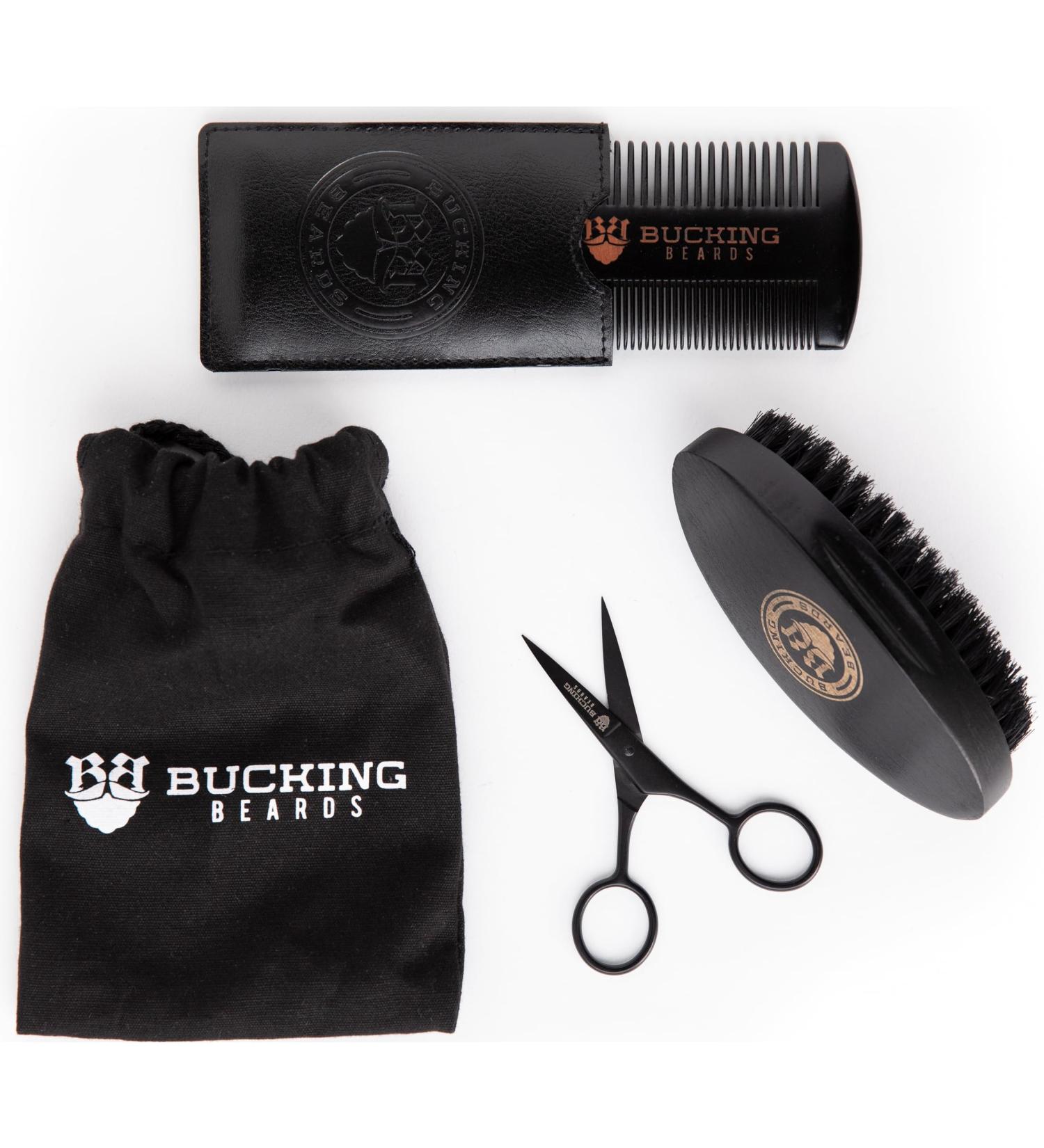 Starter Grooming Kit - Travel Bag Wooden Comb Brush & Mustache Scissors for Men - Buy Online on GoSupps.com