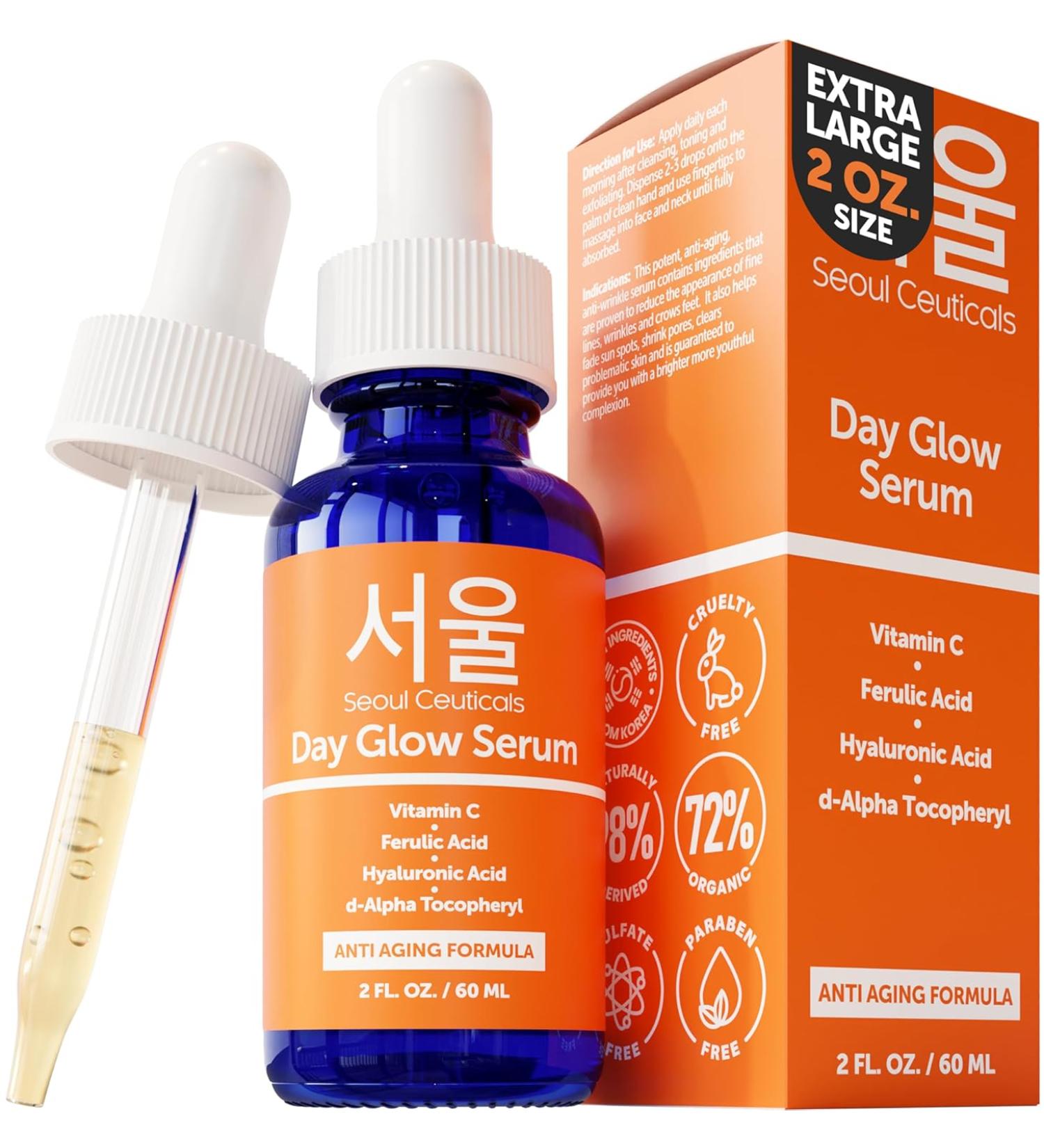 SeoulCeuticals Korean 20% Vitamin C Hyaluronic Acid Serum + CE Ferulic Acid Potent Anti Aging Anti Wrinkle K Beauty - 2 Oz - Buy Online on GoSupps.com