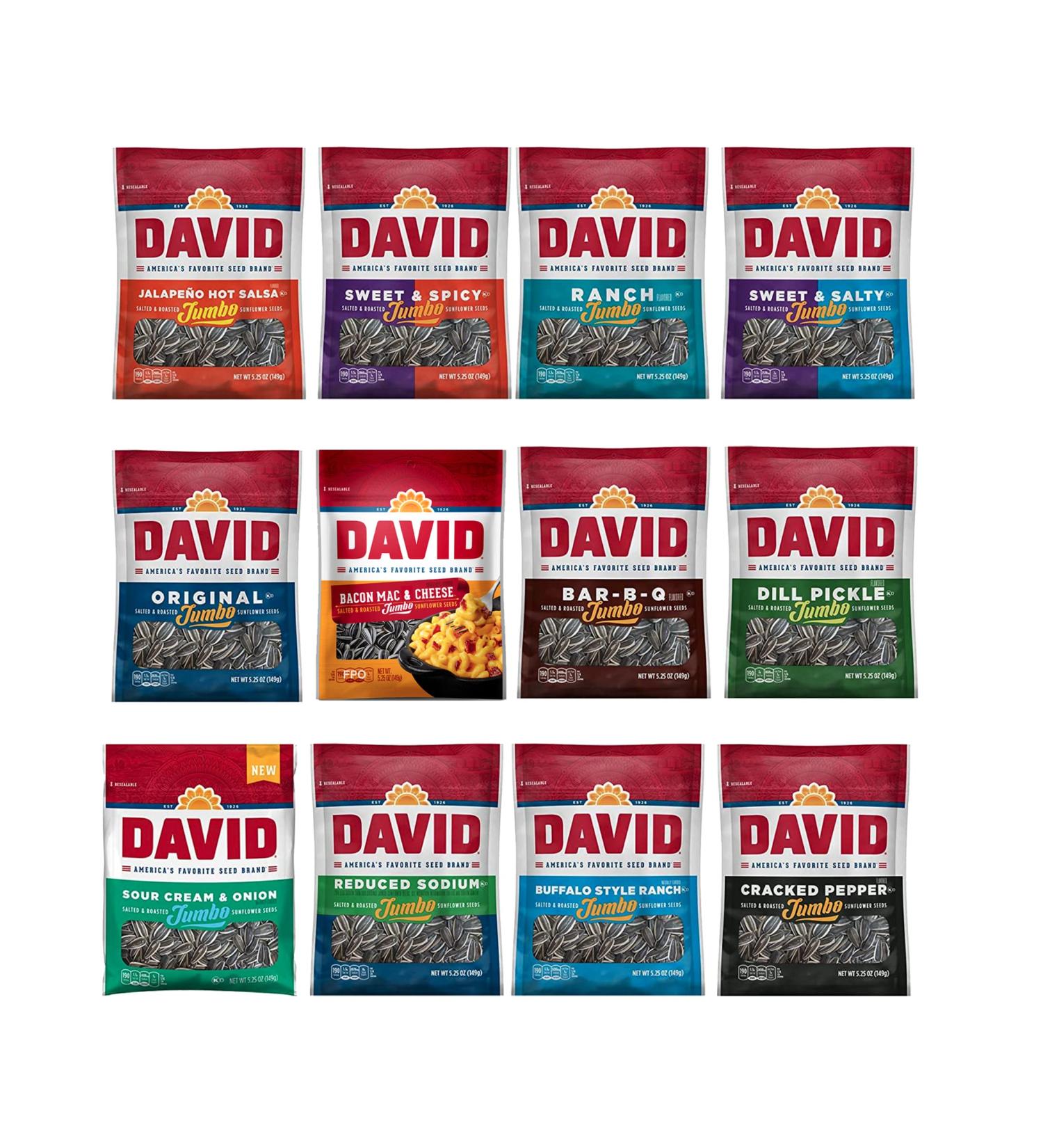 DAVID Sunflower Seeds Variety Pack - 12 Flavors, Keto Friendly On-The-Go Snack - 5.25 Ounce - Buy Online on GoSupps.com