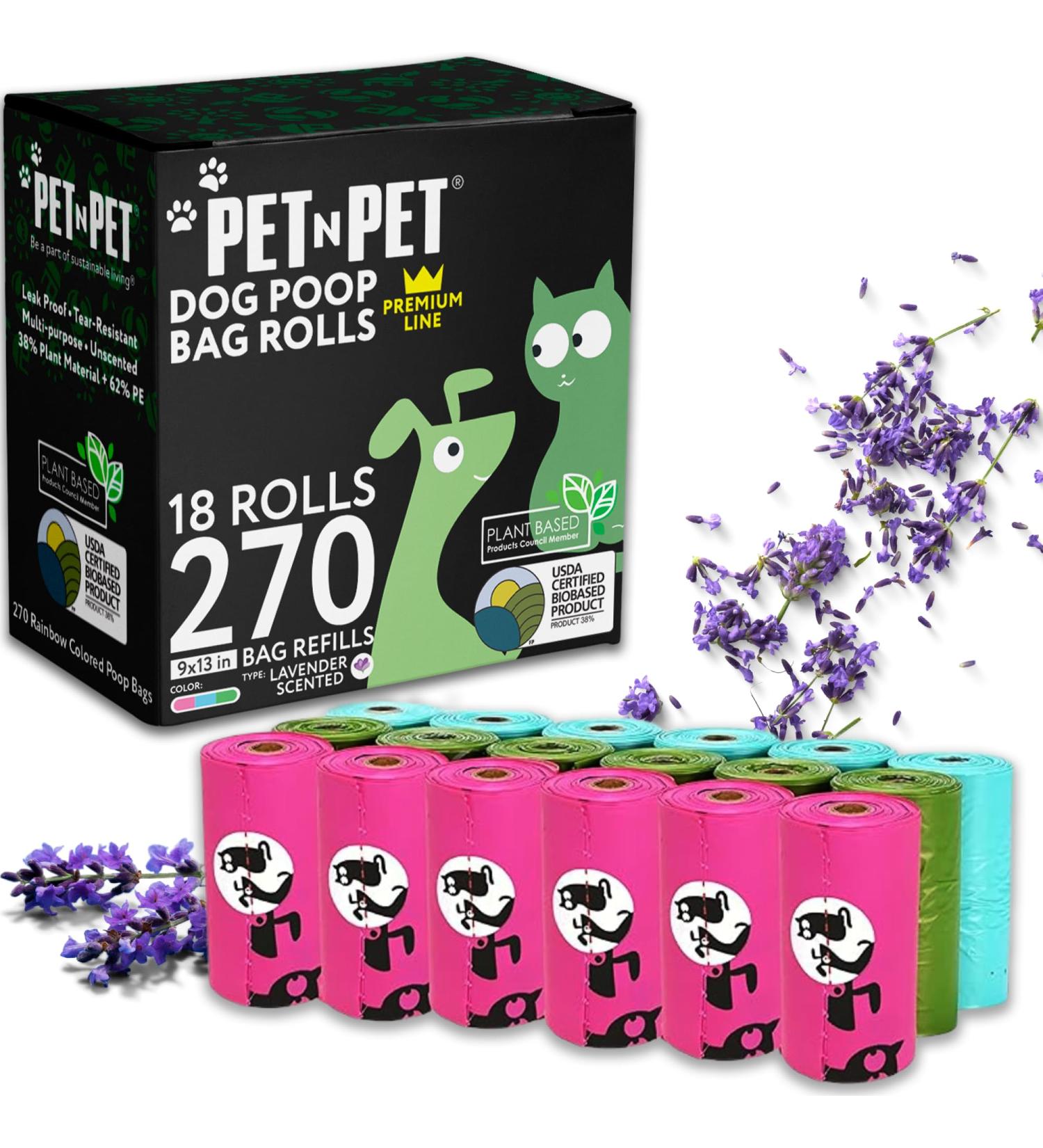 Dog Poo Bags Biodegradable Scented - 270 Ct 18 Rolls Dog Bags Poop USDA Cert 38% Biobased Thick Leakproof Poop Bags for Any Dog Breeds Doggy Poop Bags for Poo Bag Dispenser Cat Poo Bags 1 count (Pack of 270) Lavender Scented - Buy Online on GoSupps.com