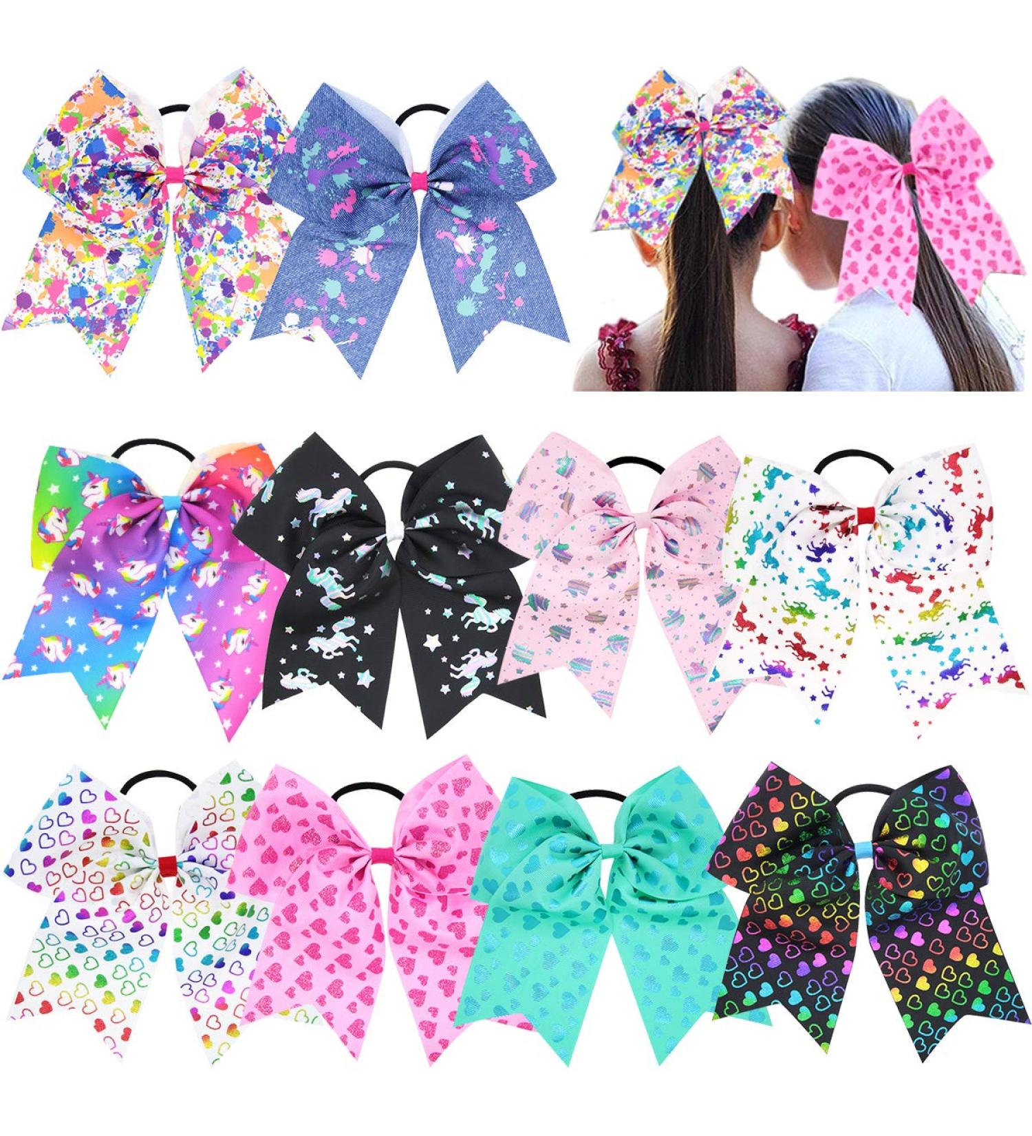 10PCS 8-Inch Cheer Bows for Girls - Elastic Hair Tie Bands for Cheerleading and School Activities - Buy Online on GoSupps.com