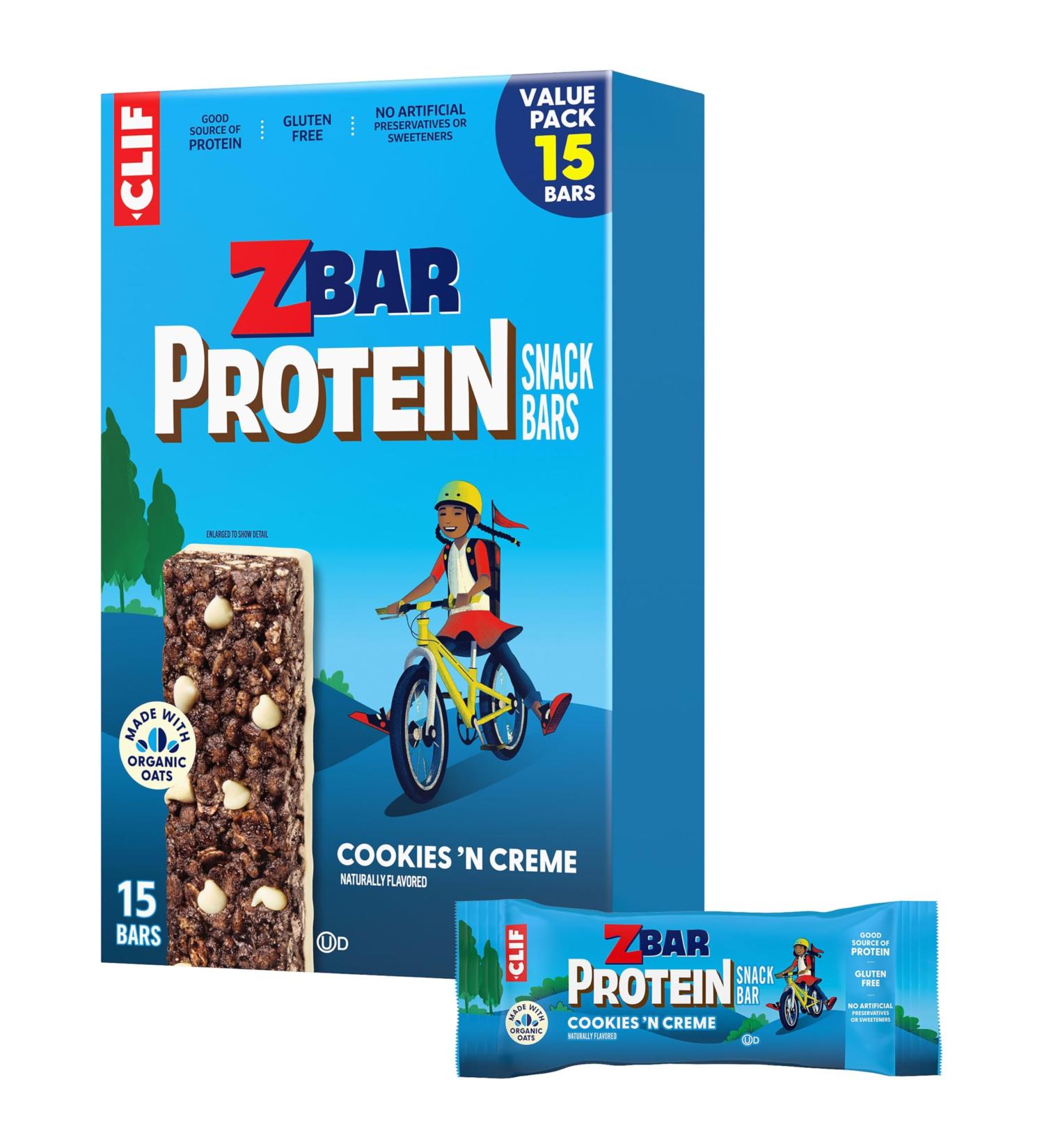 CLIF Kid Zbar Protein - Cookies 'N Creme - Crispy Snack Bars - Made with Organic Oats - Non-GMO - 5g Protein - Gluten Free Protein Bars (15 Pack) - Buy Online on GoSupps.com