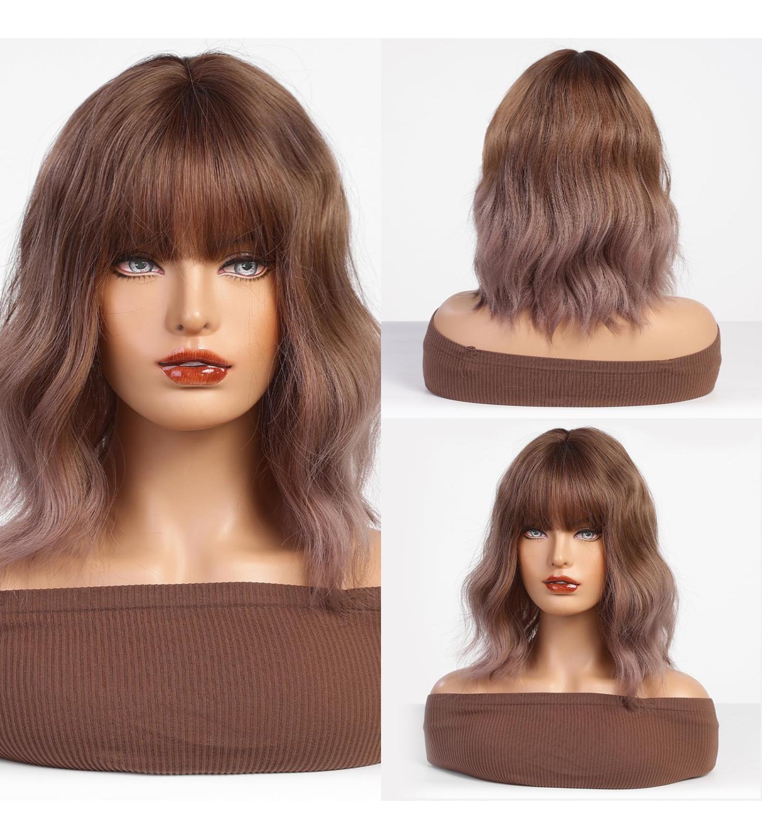 HAIRCUBE Ombre Pink Synthetic Wig for Women - Shoulder Length Cherry Blossom Pink Hair with Fringe - Buy Online on GoSupps.com