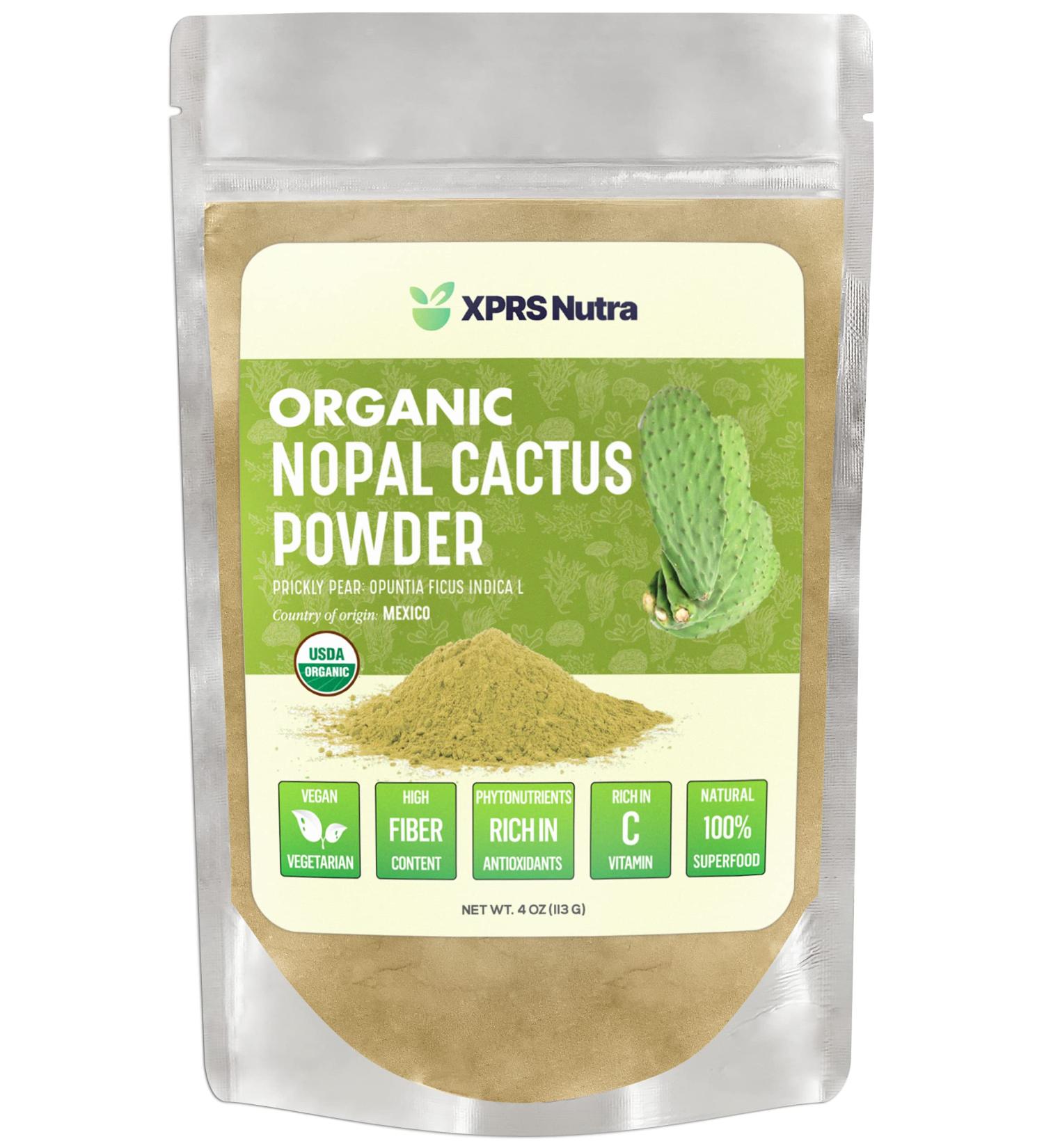 XPRS Nutra Organic Nopal Cactus Powder - Prickly Pear Supplement from Mexico - High Fiber, Calcium, Vitamin C - Superfood for Digestion (4 oz) - Buy Online on GoSupps.com