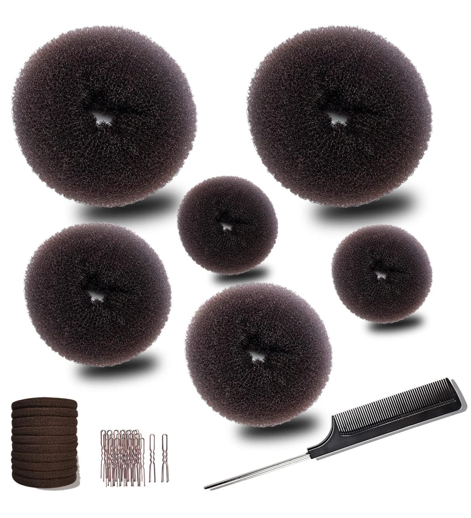 MeetFavorite Bun Maker Set - 10 Piece Hair Bun Shaper Kit with Elastic Bands and Pins (Brown) - Buy Online on GoSupps.com