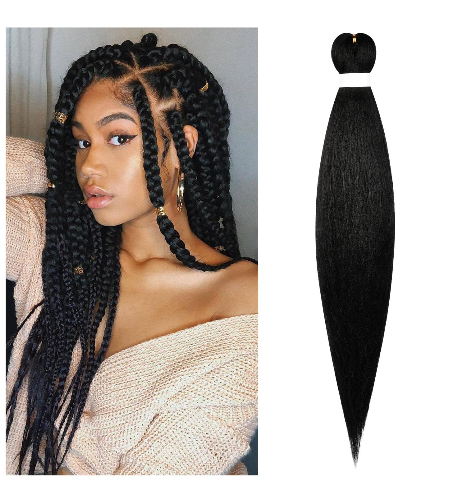 Aomig Pre-Stretched Braiding Hair 26 - Professional Art Fiber Extensions for Box Braids (Black) - 1PC Crochet Braiding - Buy Online on GoSupps.com