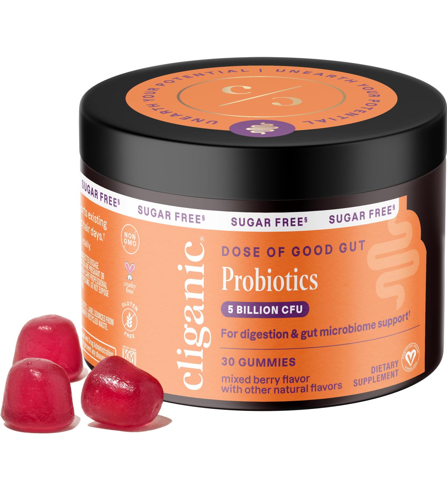 Cliganic Sugar-Free Probiotics Gummies for Men & Women (5 Billion CFU 30-Day Supply) - Berry Flavor Vegan Non-GMO Kosher Gluten-Free Promotes Digestive Health Balances Gut Microbiome 30 Count (Pack of 1) - Buy Online on GoSupps.com