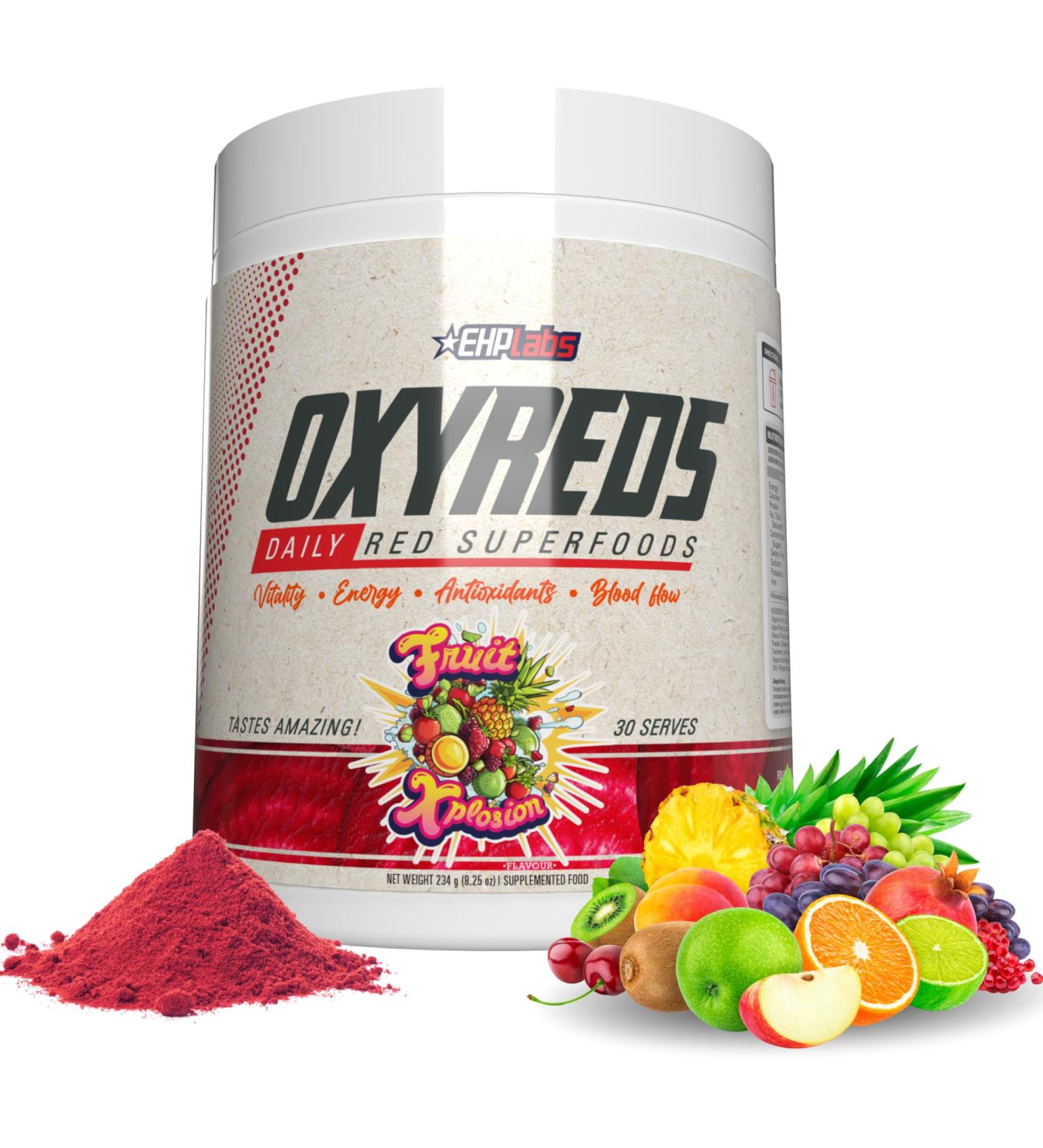 EHP Labs OxyReds Superfood Beets Powder | Organic Beet Root Nitric Oxide Supplement | Immune Support & Digestive Health | 30 Servings - Fruit Xplosion - Buy Online on GoSupps.com