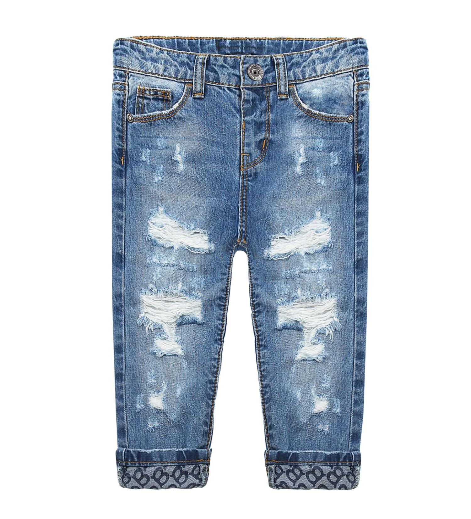 KIDSCOOL SPACE Baby Boys Jeans 9-12 Months Blue-6014 | Elastic Band | Straight Fit Ripped Denim Pants - Buy Online on GoSupps.com