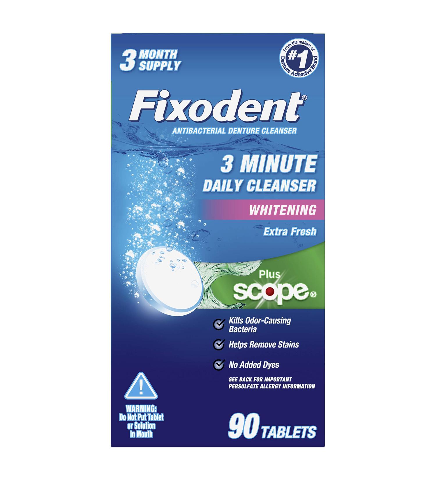 Fixodent 3 Minute Daily Cleanser Tablets Plus Scope - 90 ct - Pack of 1 | Denture Cleansing Tablets - Buy Online on GoSupps.com