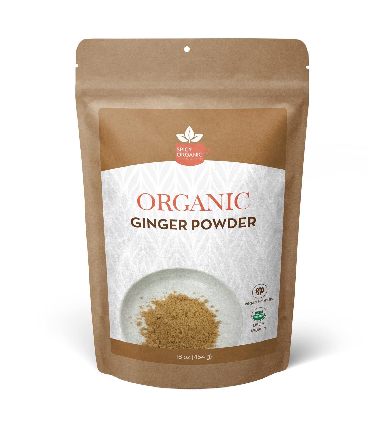 Organic Ginger Powder - USDA Certified, Non-GMO, Gluten-Free - 16oz Resealable Pack - Raw Ground Ginger Root - 44 Servings - 100% Pure & Natural - Buy Online on GoSupps.com