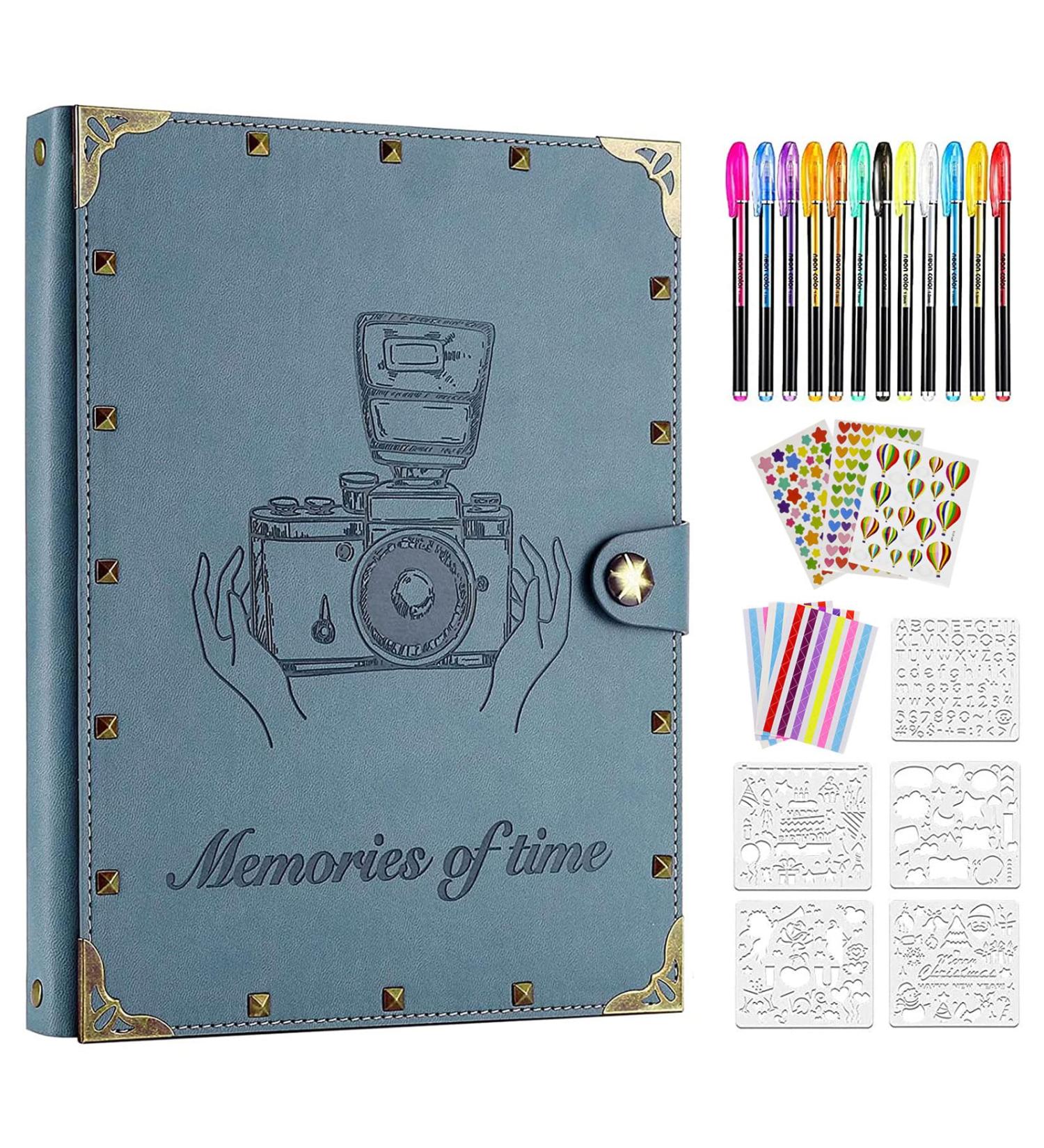 ZEEYUAN Leather Scrapbook Album - 60 Pages Love Memory Photo Album 8.5x11 | Travelling Journal & Family Scrapbook Kit - Perfect Gift for Couples, Anniversary, Wedding - Grayish-blue - Buy Online on GoSupps.com