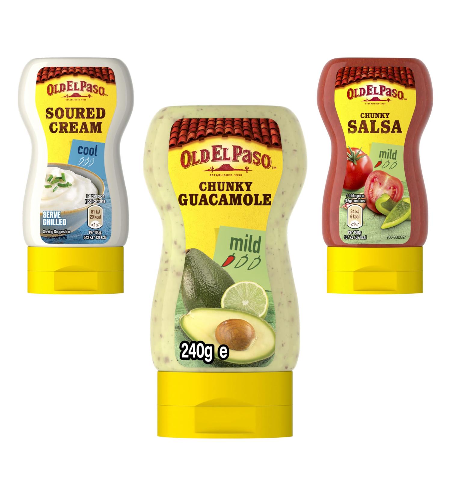 Old El Paso Squeezy Cream Pick N Mix - Choose From 2+ Flavours | Cool Soured Cream Topping Chunky Guacamole Mild Chunky Salsa - Pack of 3 - Buy Online on GoSupps.com