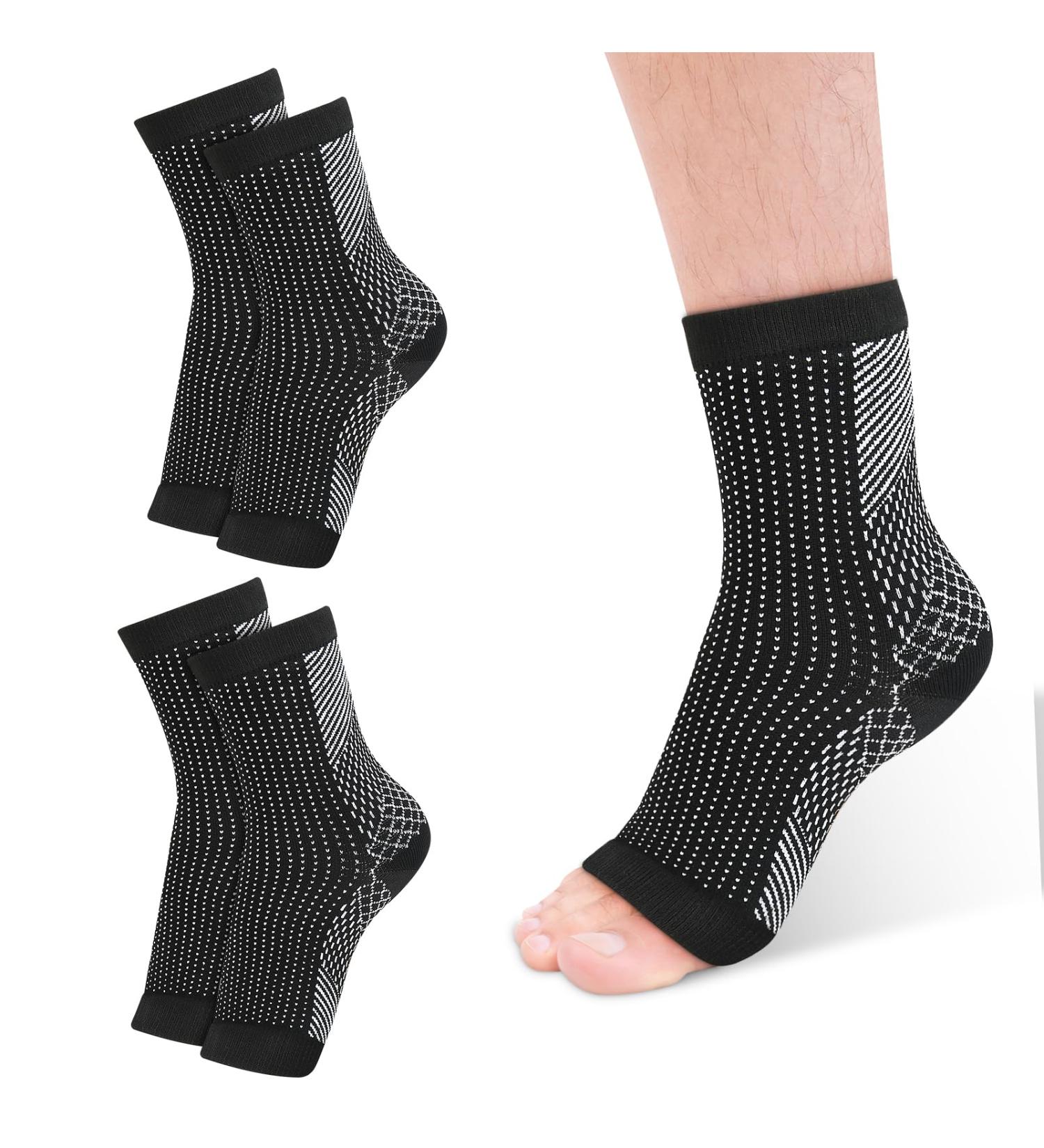 Soulitem 2 Pairs Neuropathy & Plantar Fasciitis Compression Socks for Men & Women - Ankle Support Brace for Pain Relief - Breathable & Anti-Slip (Black L/XL) - Buy Online on GoSupps.com