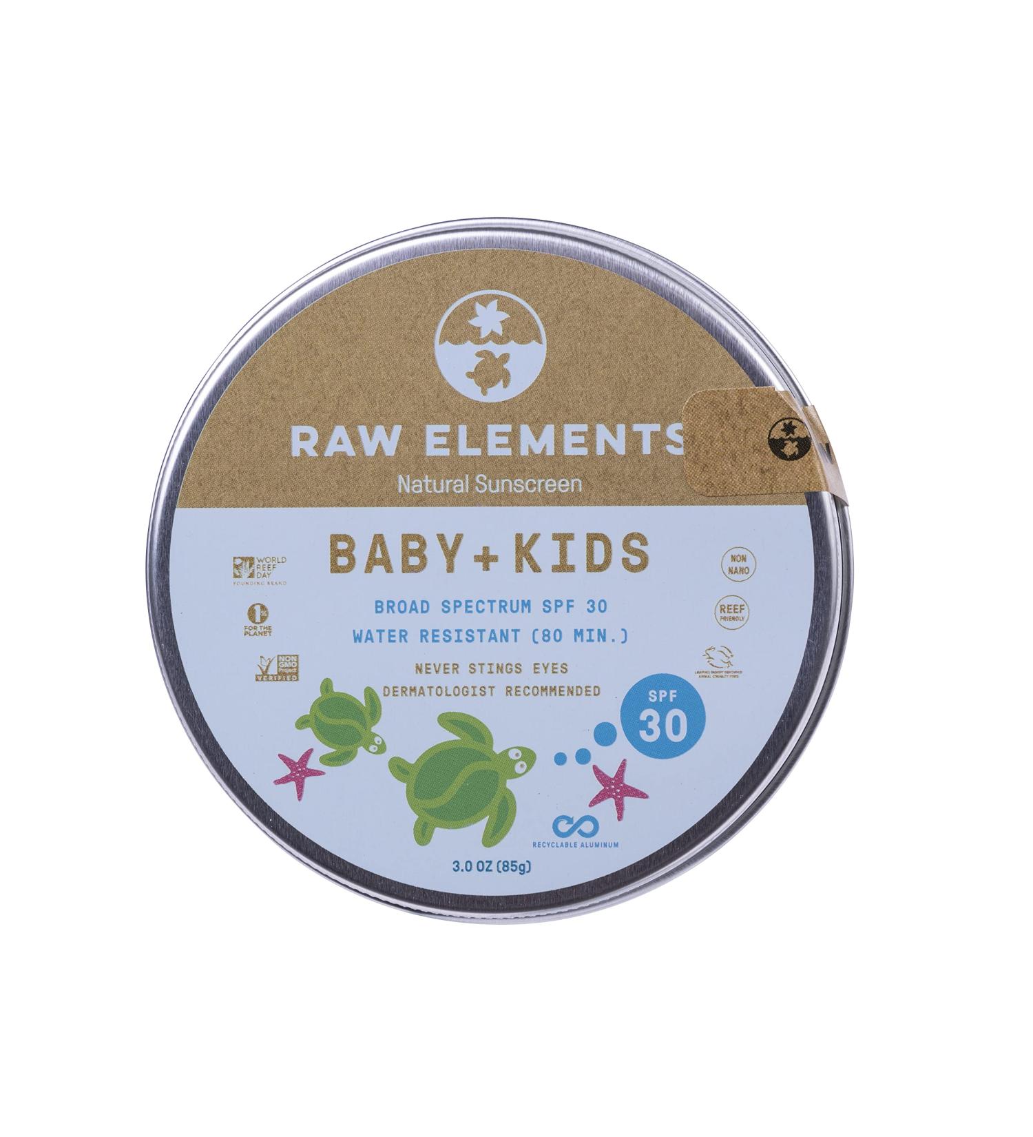 Raw Elements Baby + Kids SPF 30 Organic Sunscreen Lotion - Reef-Safe, Cruelty-Free, Gentle & Moisturizing - 3oz Zero Waste Tin - Buy Online on GoSupps.com