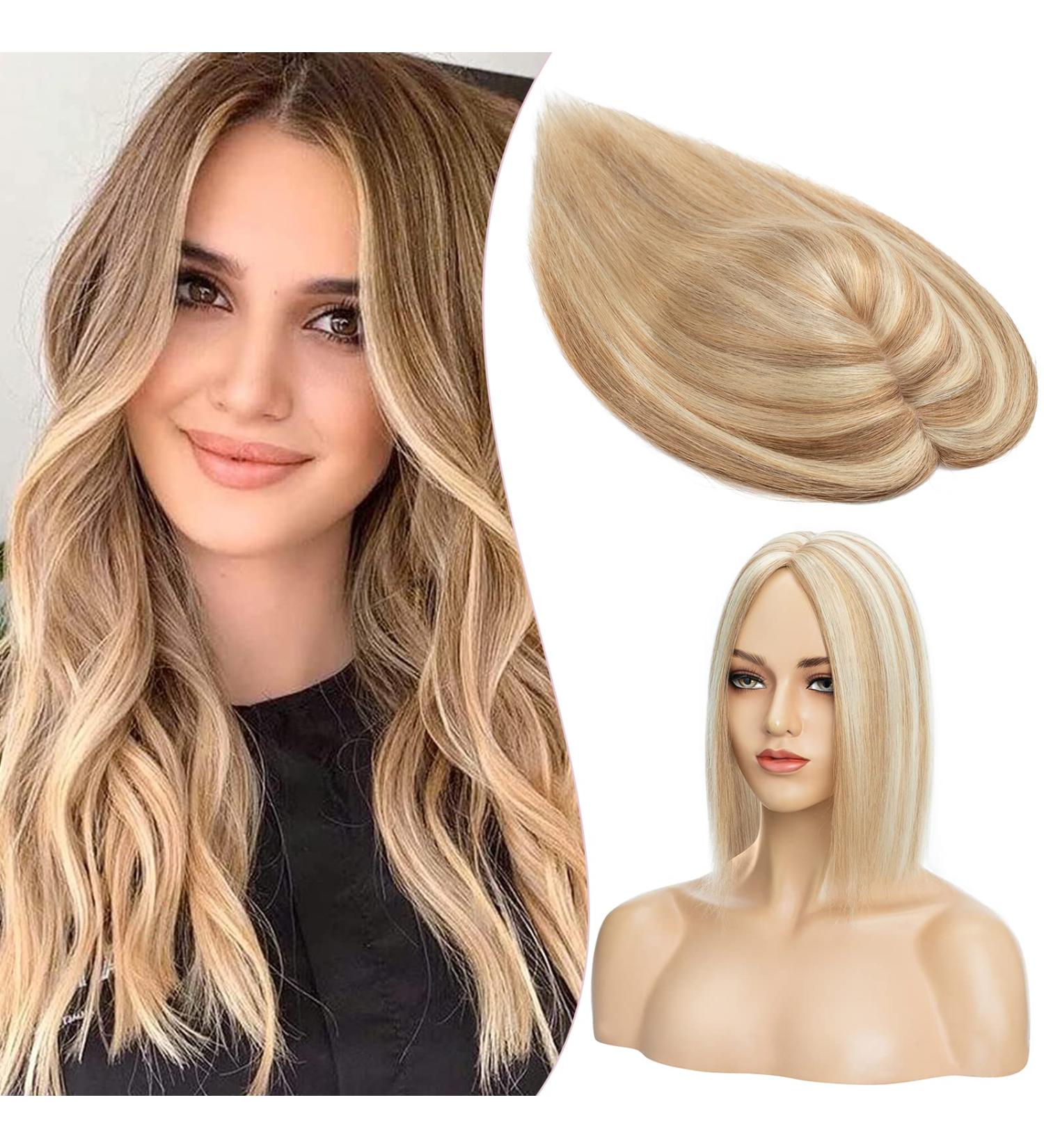 S-noilite Hair Toppers Human Hair for Thinning Hair Women Real Hair Topper Hair Piece Clip in Hair Topper Silk Base 100% Remy Real Human Hair 44g(#12/613 Golden Brown and Bleach Blonde 14 Inch) 14 Inch Golden Brown and Bleach Blonde - Buy Online on GoSupps.com