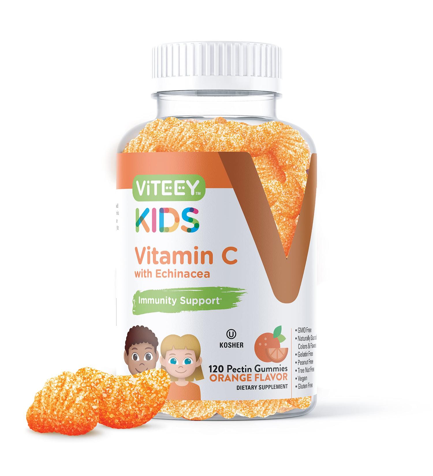 Kids' Vitamin C Gummies with Echinacea Immune Support - 120ct | Vegan, Pectin, Gelatin & Gluten Free | Non-GMO Orange Chewables - Buy Online on GoSupps.com