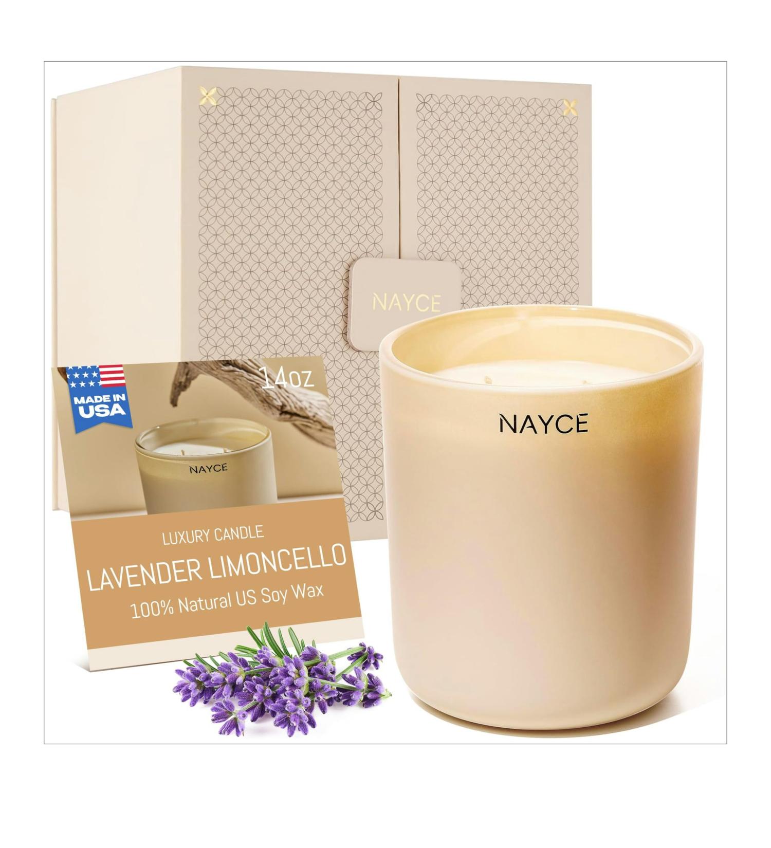 NAYCE Luxury Scented Candle - 100% Natural Soy Wax Aromatherapy - 14 oz - Made in USA - Long Lasting Highly Scented Birthday & Housewarming Gifts for Women - Lavender Limoncello - Buy Online on GoSupps.com