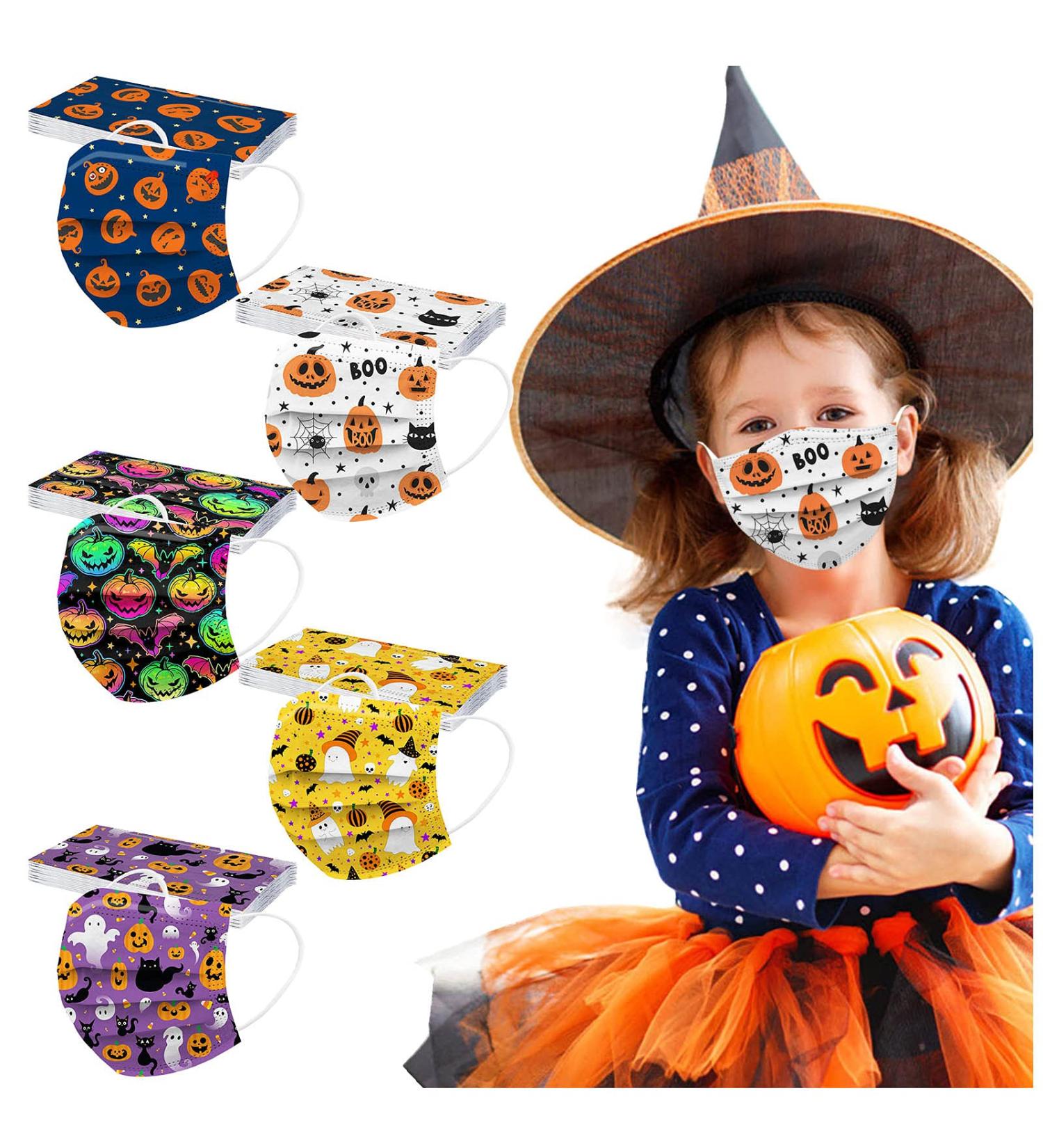 50PC Halloween Disposable Face_Masks for Adults Kids 3-Ply Colorful Breathable Face_Mask with Nose Wire Protective Facemask (50PC disposable for Kids J) - Buy Online on GoSupps.com