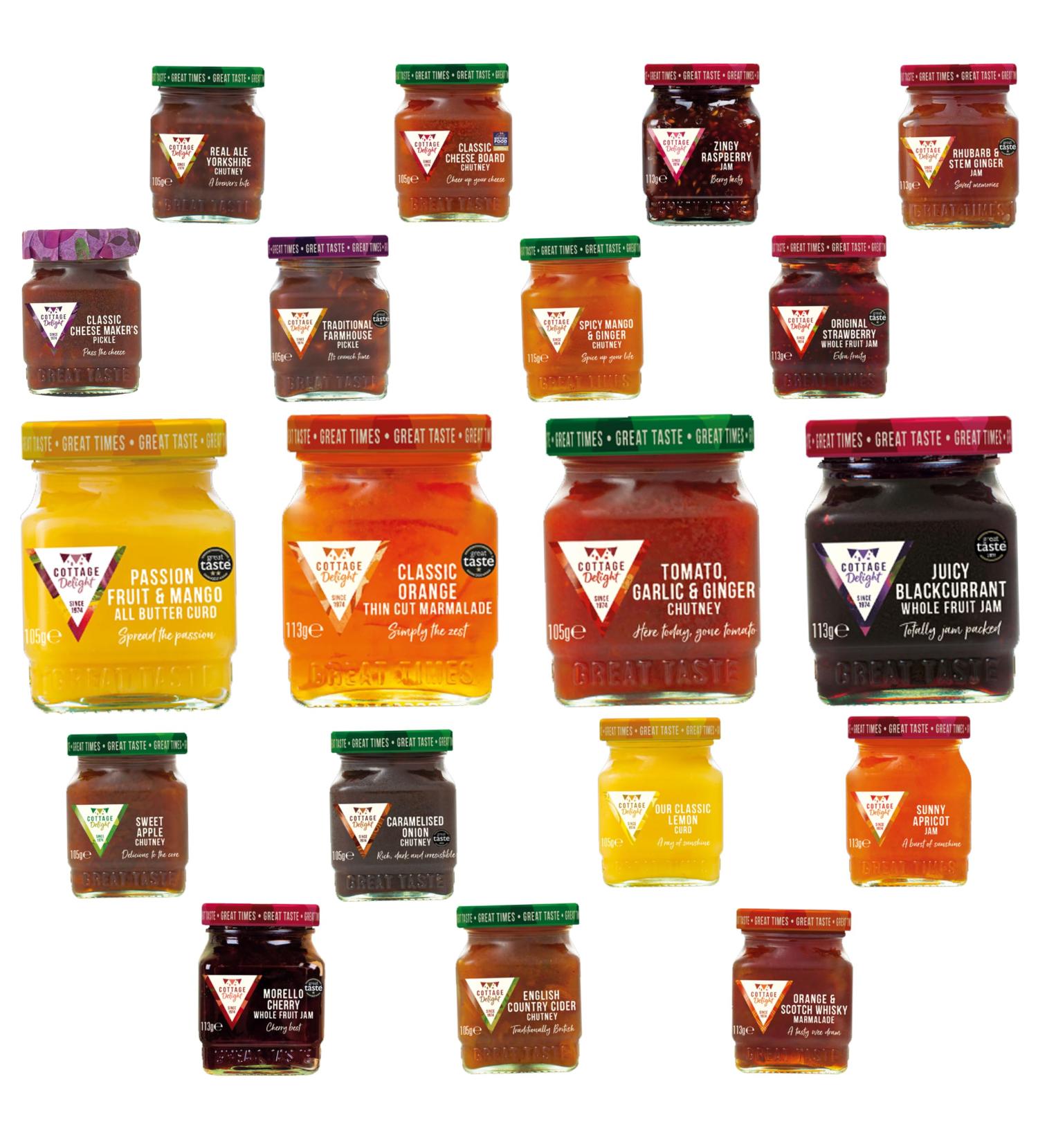 Cottage Delight Mini Jam Pick N Mix - Create Custom Jam Combo with 18+ Flavours | Caramelised Cheese Orange Blackcurrant Strawberry Lemon | 6 Pack - Perfect Jam Gift Set for Jam Lovers - Buy Online on GoSupps.com