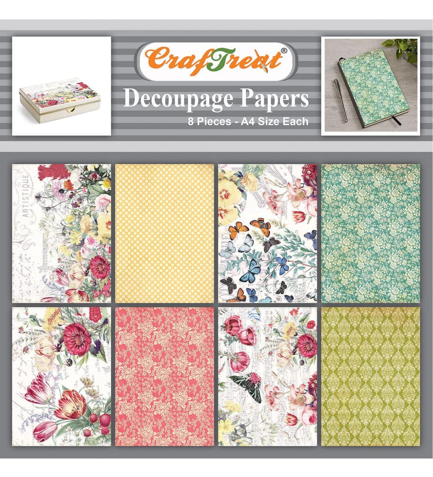 CrafTreat Wild Flowers Decoupage Paper - A4 Size, 8 Pcs - Floral Furniture Decoupage Background - Decorative Craft Paper - Buy Online on GoSupps.com