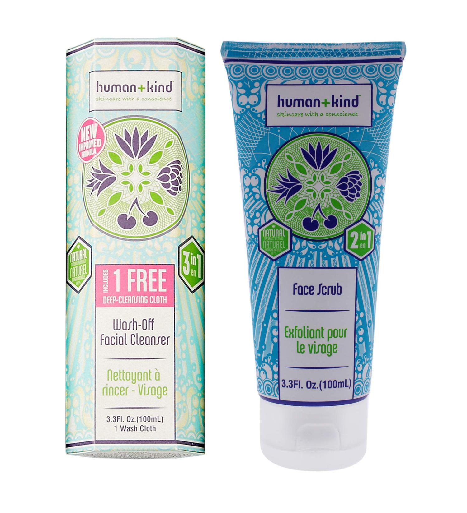 Human+Kind Wash-Off Facial Cleanser and Face Scrub Kit Unisex 2 Pc