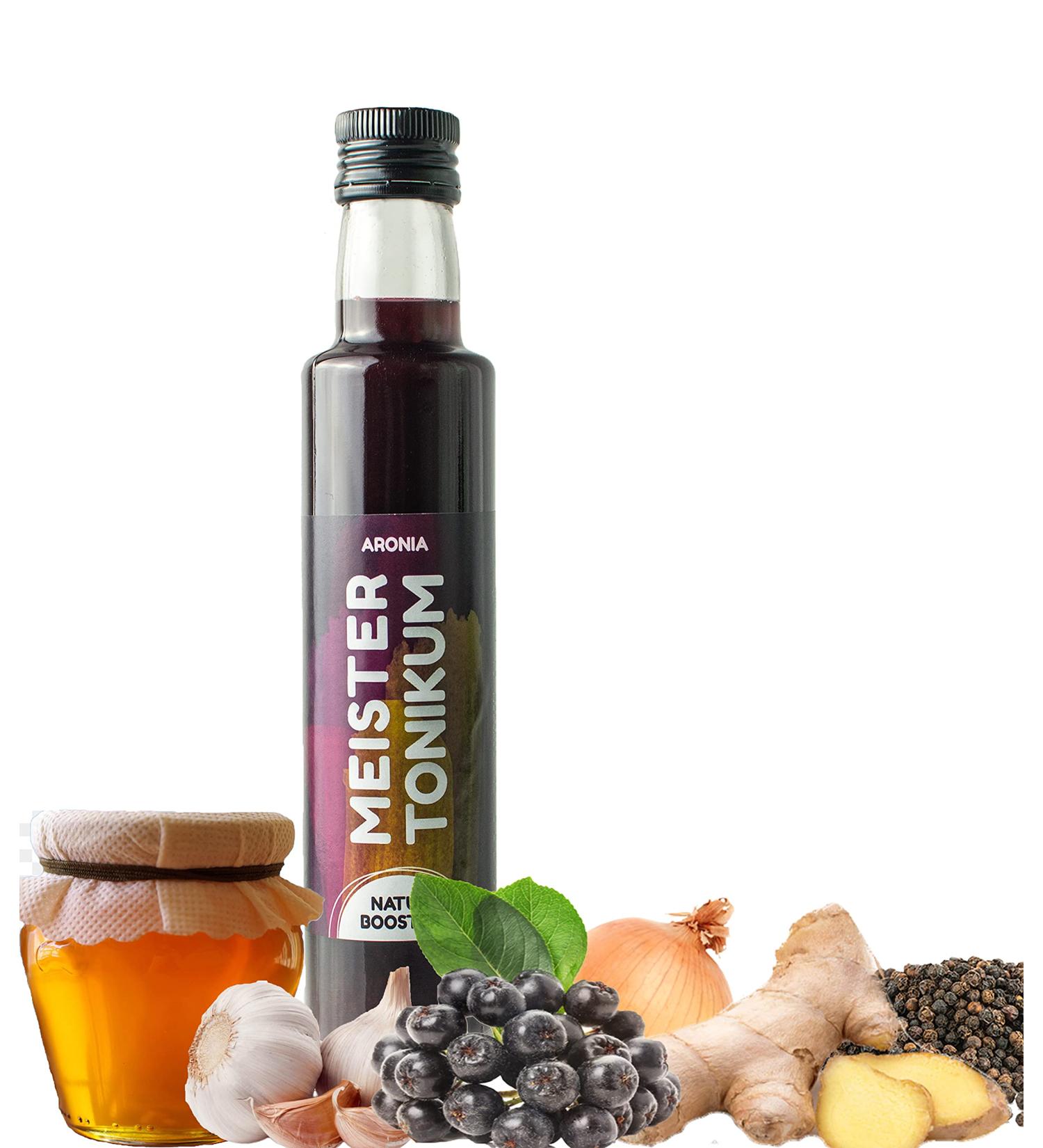 Master Tonic Aronia Organic Vinegar 250ml - 30% Aronia Berry Juice | Vital Smoothie & Salad Dressing | Immunity Booster with Turmeric Lemon Garlic Ginger - Buy Online on GoSupps.com