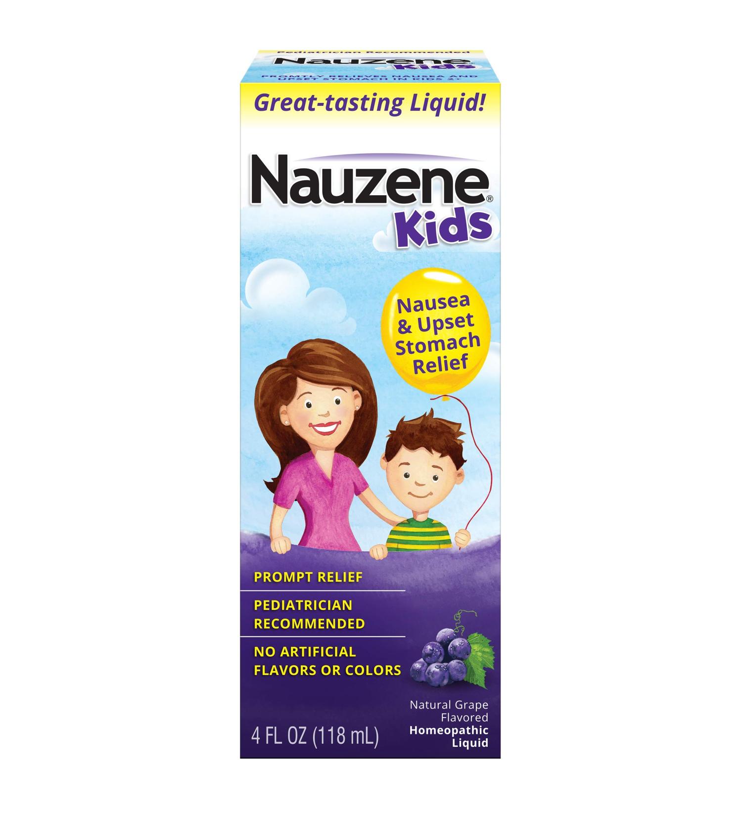 Nauzene Kids Upset Stomach Relief Liquid - Dye-Free & Homeopathic - Natural Grape Flavor - 4 fl oz - Buy Online on GoSupps.com