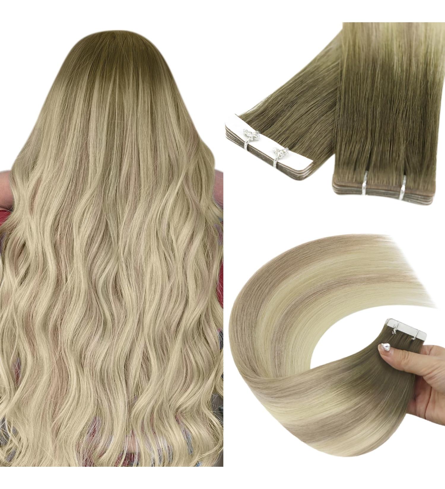 Youngsee Ombre Real Hair Tape In Extensions - 50cm Dark Brown to Blonde 5PCS Virgin Hair Smooth & Lightweight - Buy Online on GoSupps.com