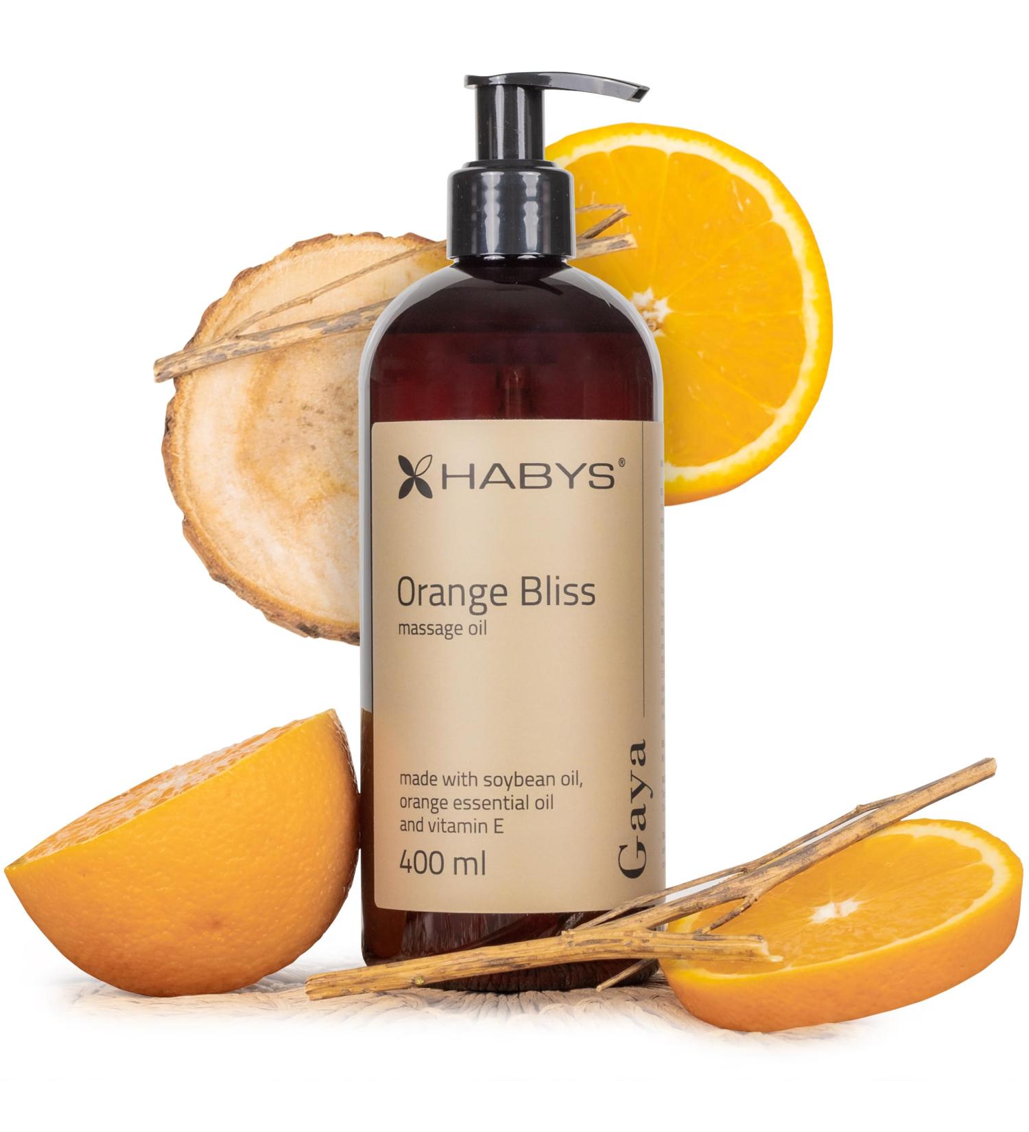 Buy Habys Gaya Orange Bliss Massage Oil - Light Aromatic Body Oil with Soybean & Orange Essence Vitamin E | 400ml for Dry & Sensitive Skin - Buy Online on GoSupps.com