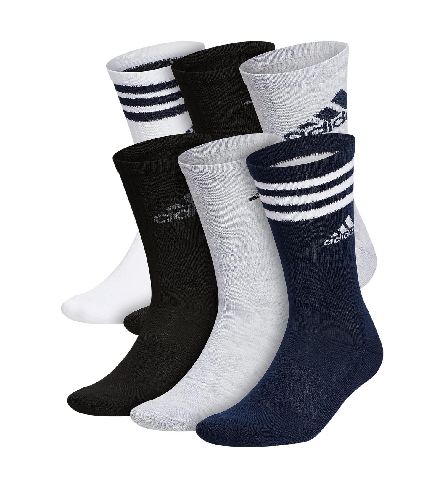 adidas Men's Athletic Cushioned Crew Socks 6-Pack - Large Cool Light Heather/Collegiate Navy/White - Buy Online on GoSupps.com