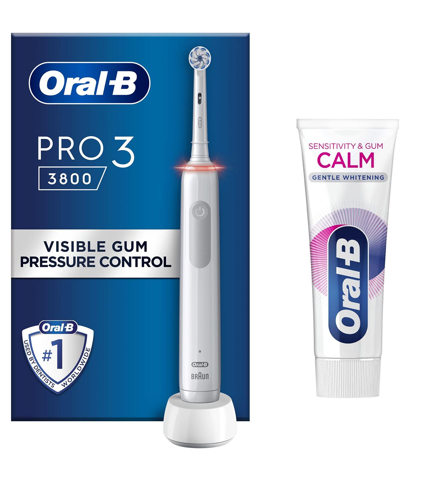 Oral-B Pro 3 Electric Toothbrush Bundle for Adults - Charcoal Infused Bristles + Sensitivity & Gum Calm Toothpaste 3800 White - Buy Online on GoSupps.com