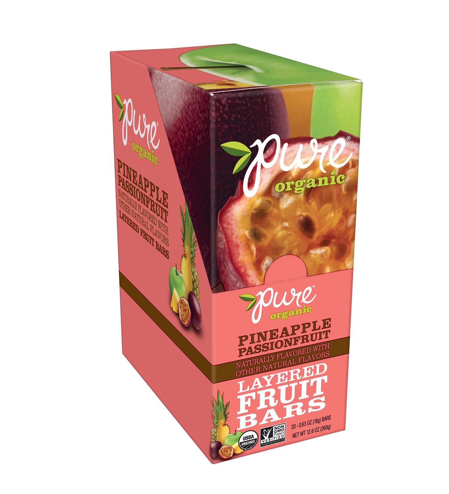 Pure Organic Layered Fruit Bars - Gluten-Free & Vegan Pineapple Passionfruit (20 Bars, 12.6oz) | Healthy Kids Snacks - Buy Online on GoSupps.com