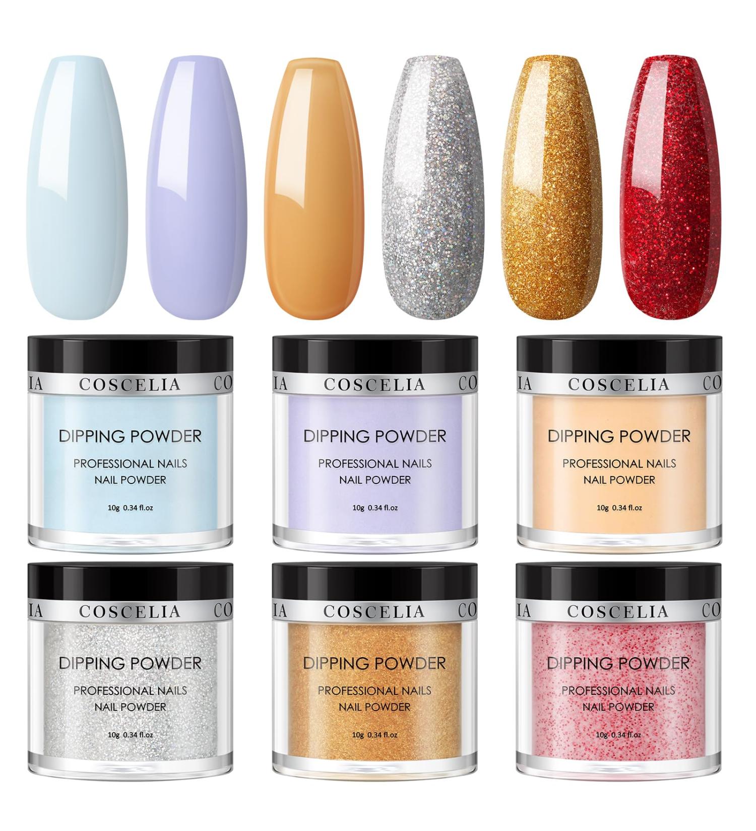 COSCELIA Dip Powder Set - 6 Premium Colors (Yellow Red Silver Gold) - 10g Each - Perfect for Professional Nail Art | Fast International Shipping - Buy Online on GoSupps.com
