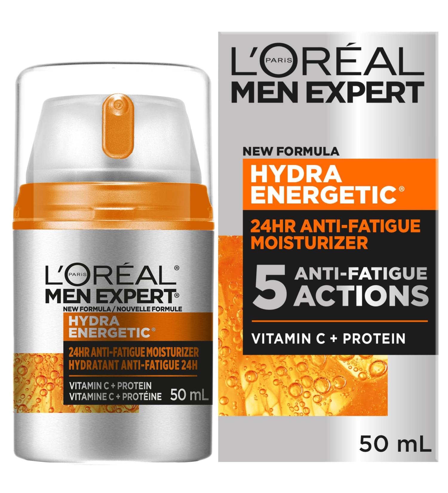 L Or al Paris Men Expert Anti Fatigue Daily Moisturizer for Men with Vitamin C & Protein 24HR Non Greasy Hydration For Dry and Dull Skin Reduces look of fine lines & dark circles Hydra Energetic 50ml Hydra Energetic Cream 48mL - Buy Online on GoSupps.com