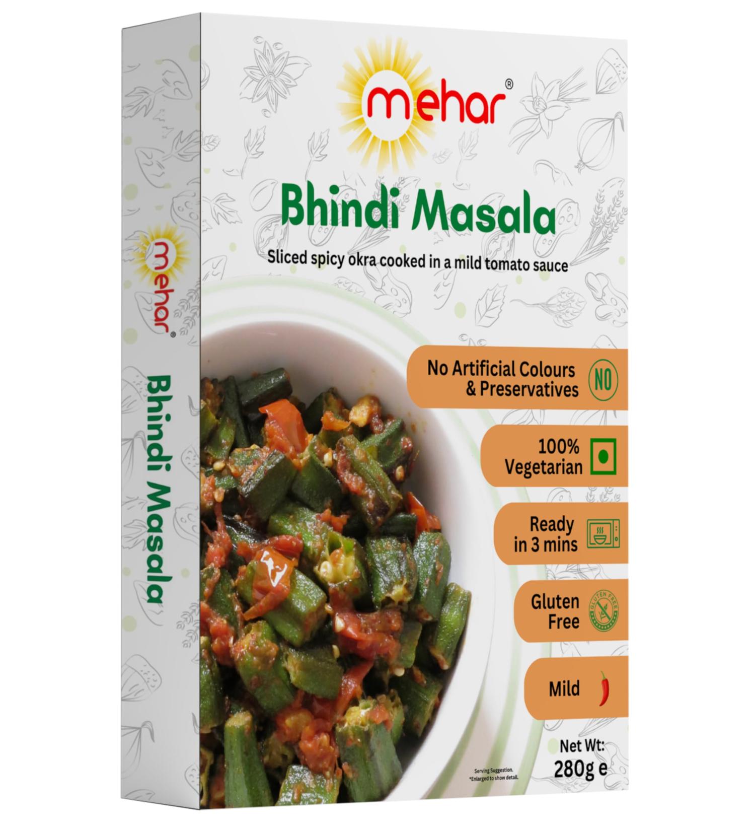 Mehar Bhindi Masala Ready to Eat Meal 280g Pack of 6