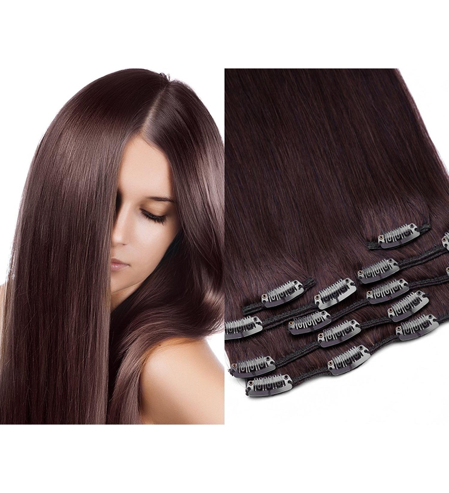 100% Real Hair Clip In Extensions Set - 7 Pieces 70g 55cm - #04 Chocolate Brown - International Shipping - Buy Online on GoSupps.com
