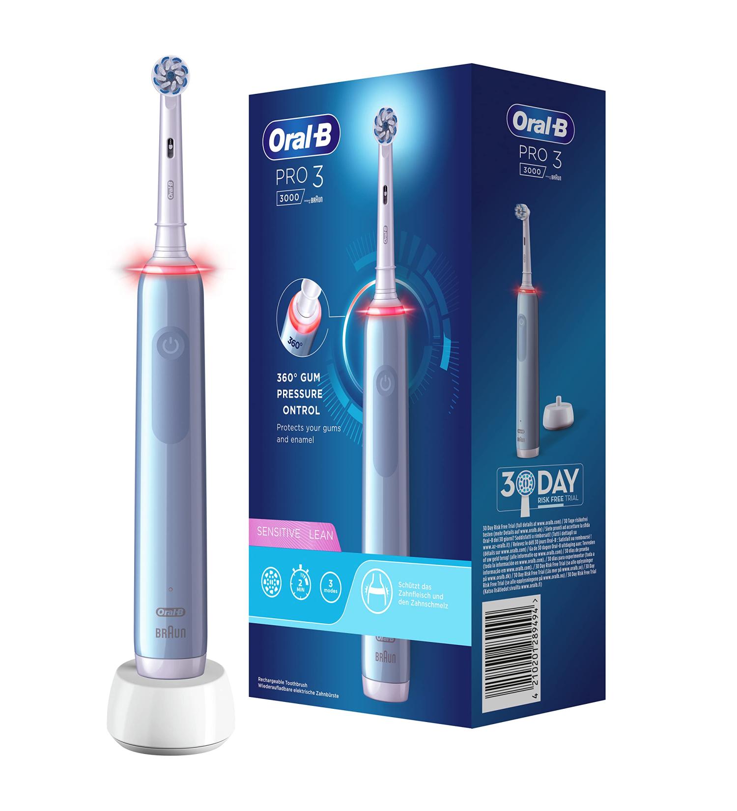 Oral-B Pro 3 3000 Sensitive Clean Electric Toothbrush - 3 Cleaning Modes & 360 Pressure Control for Optimal Dental Care - Buy Online on GoSupps.com