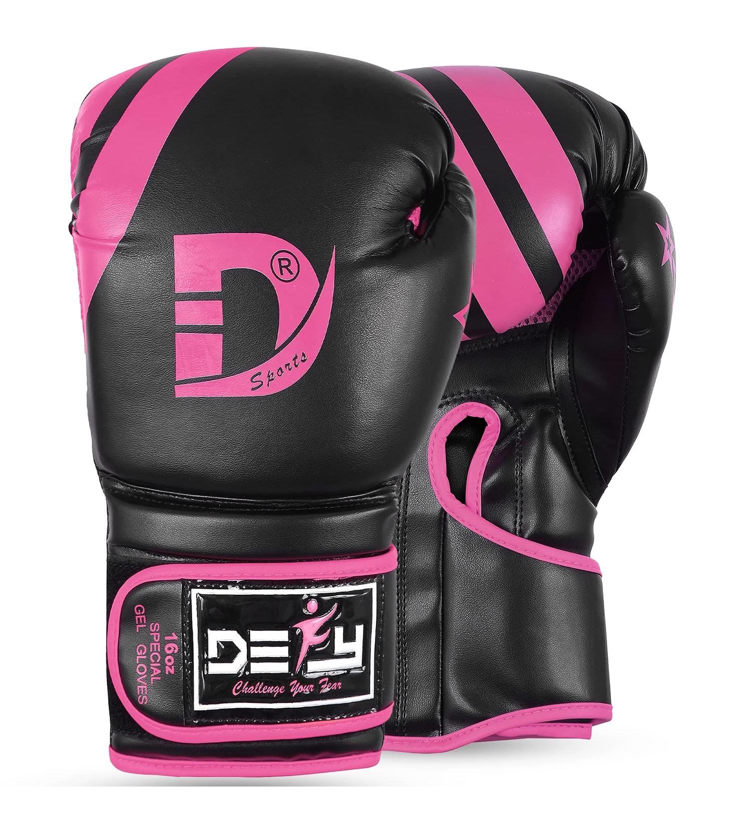 DEFY Marvelous Boxing Gloves - Unisex Leather Training Gloves for Muay Thai, Kickboxing, and MMA - Black/Pink 16oz - Buy Online on GoSupps.com