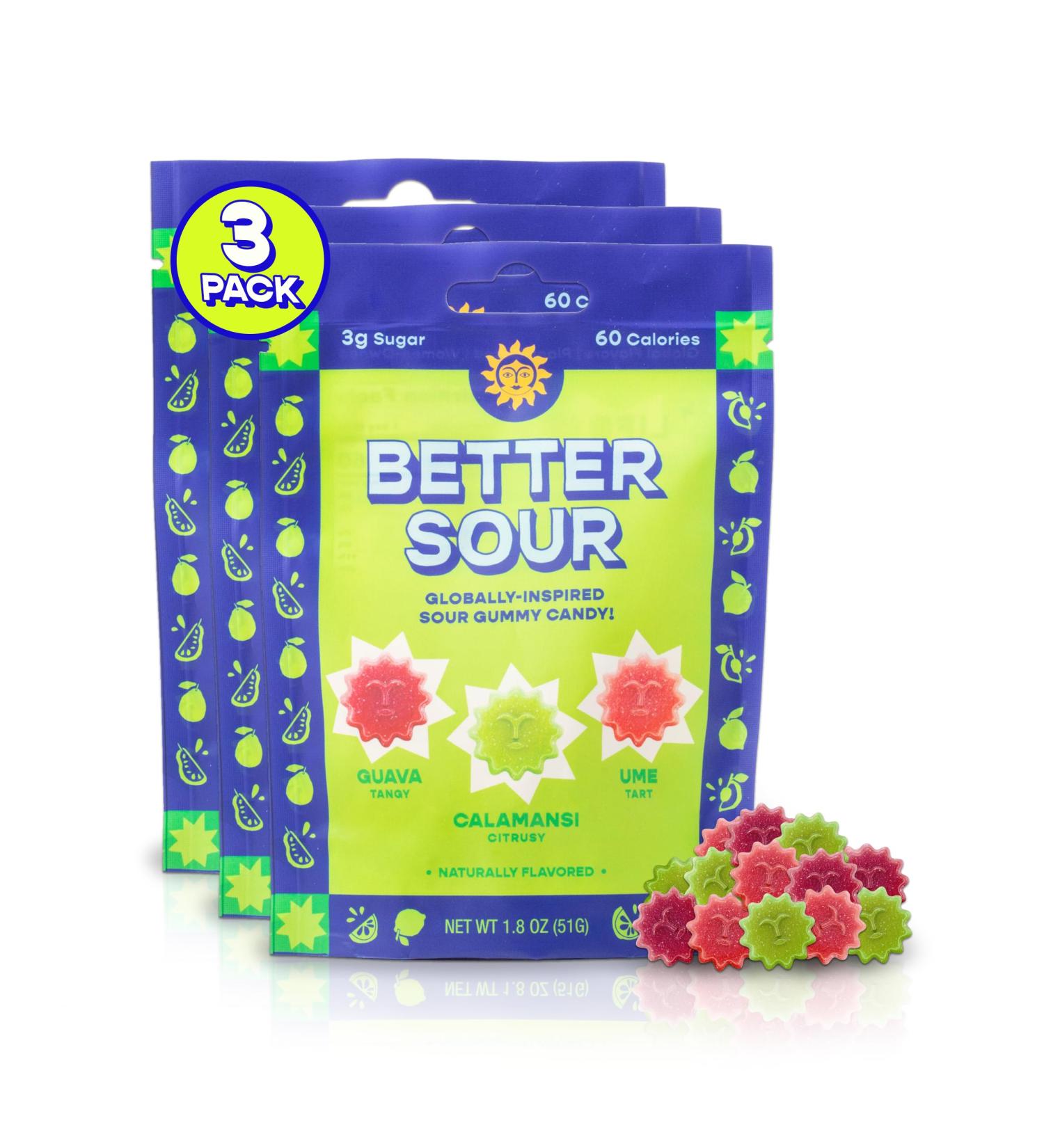 Better Sour Gummies - Guava Calamansi & Ume | Healthy Plant-Based Candy | Low Sugar Treats for Kids & Adults (Pack of 3 - Buy Online on GoSupps.com